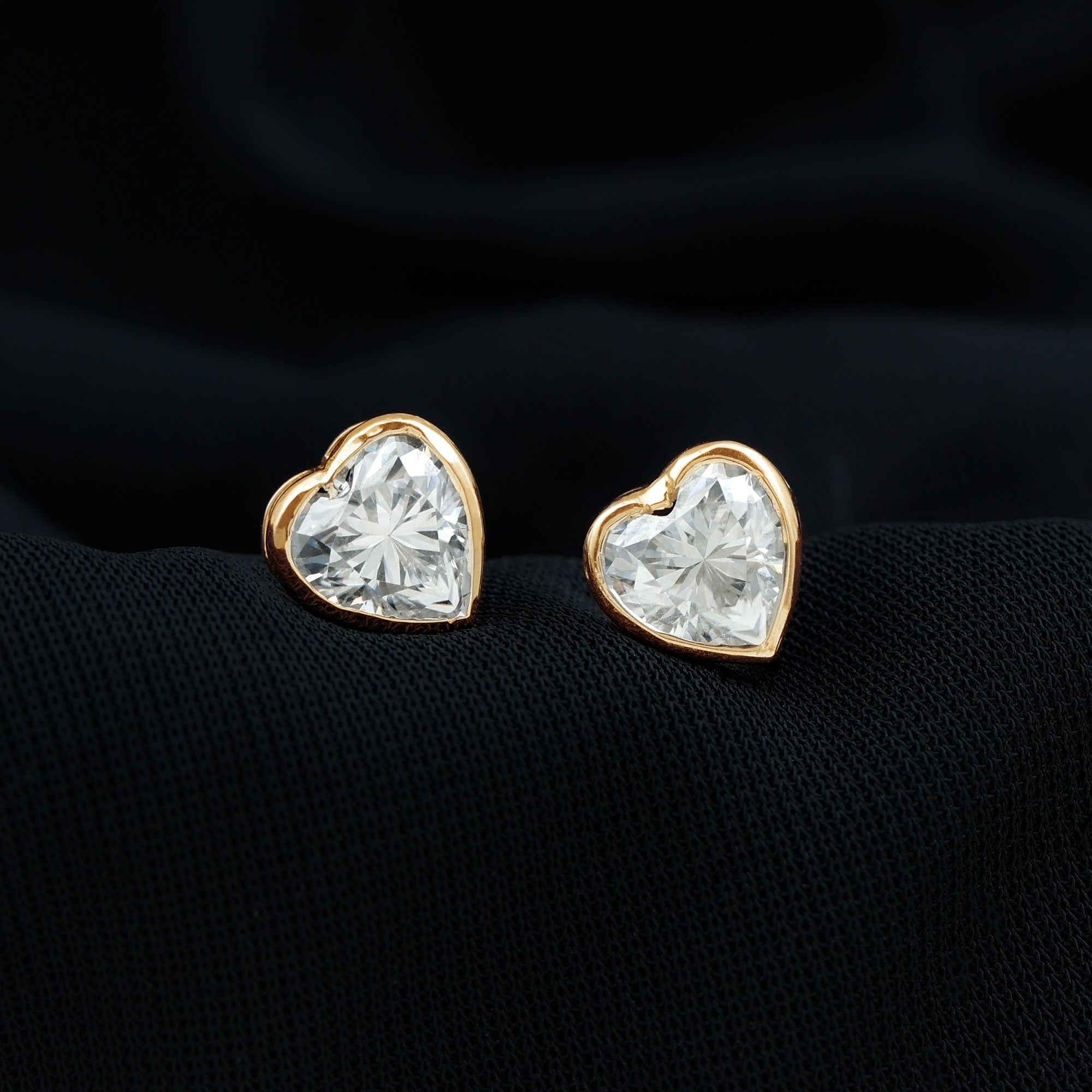 3 Carat Moissanite Heart Stud Earrings in Bezel Setting D-VS1 - Rosec Jewels