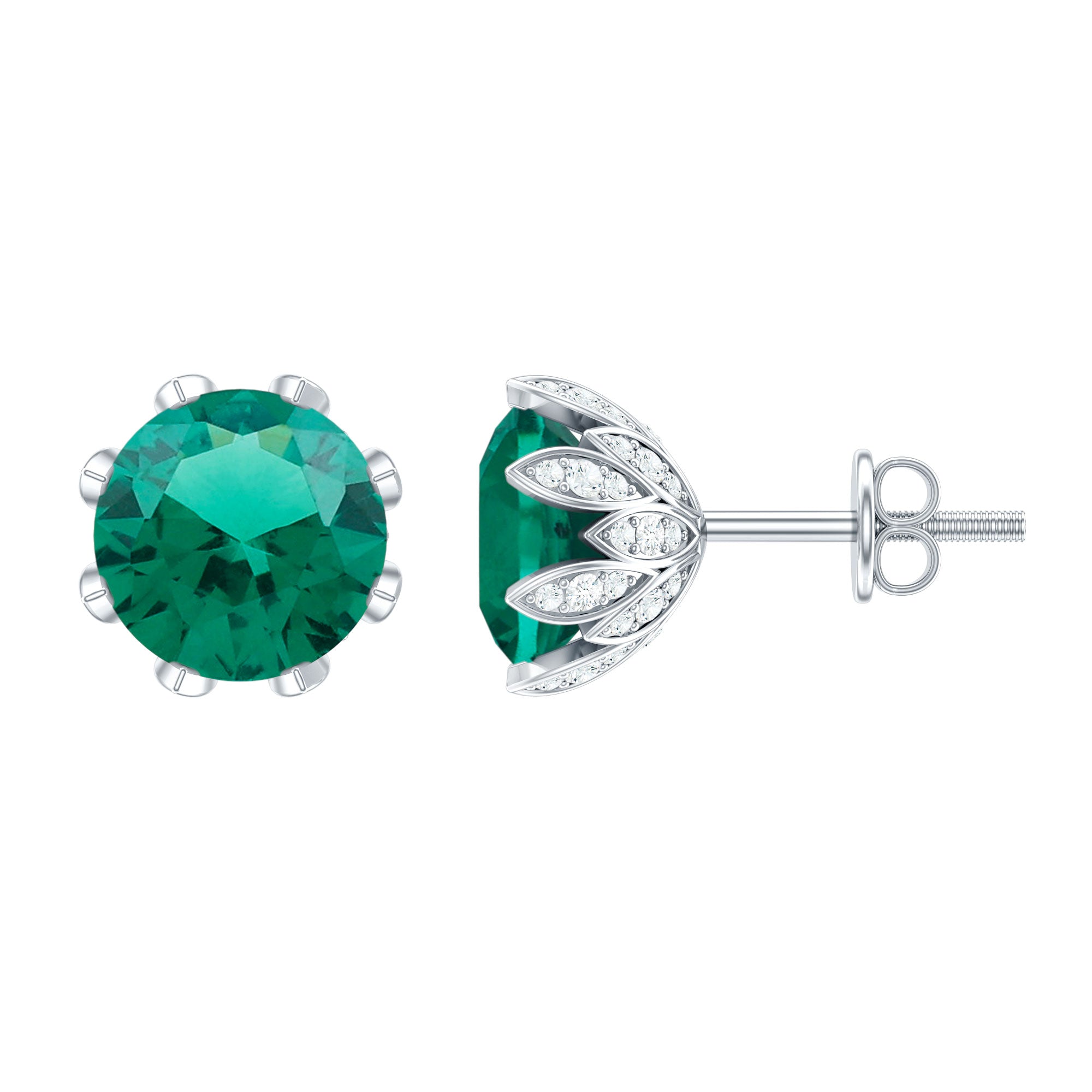 Certified Lab Created Emerald Solitaire Floral Stud Earrings