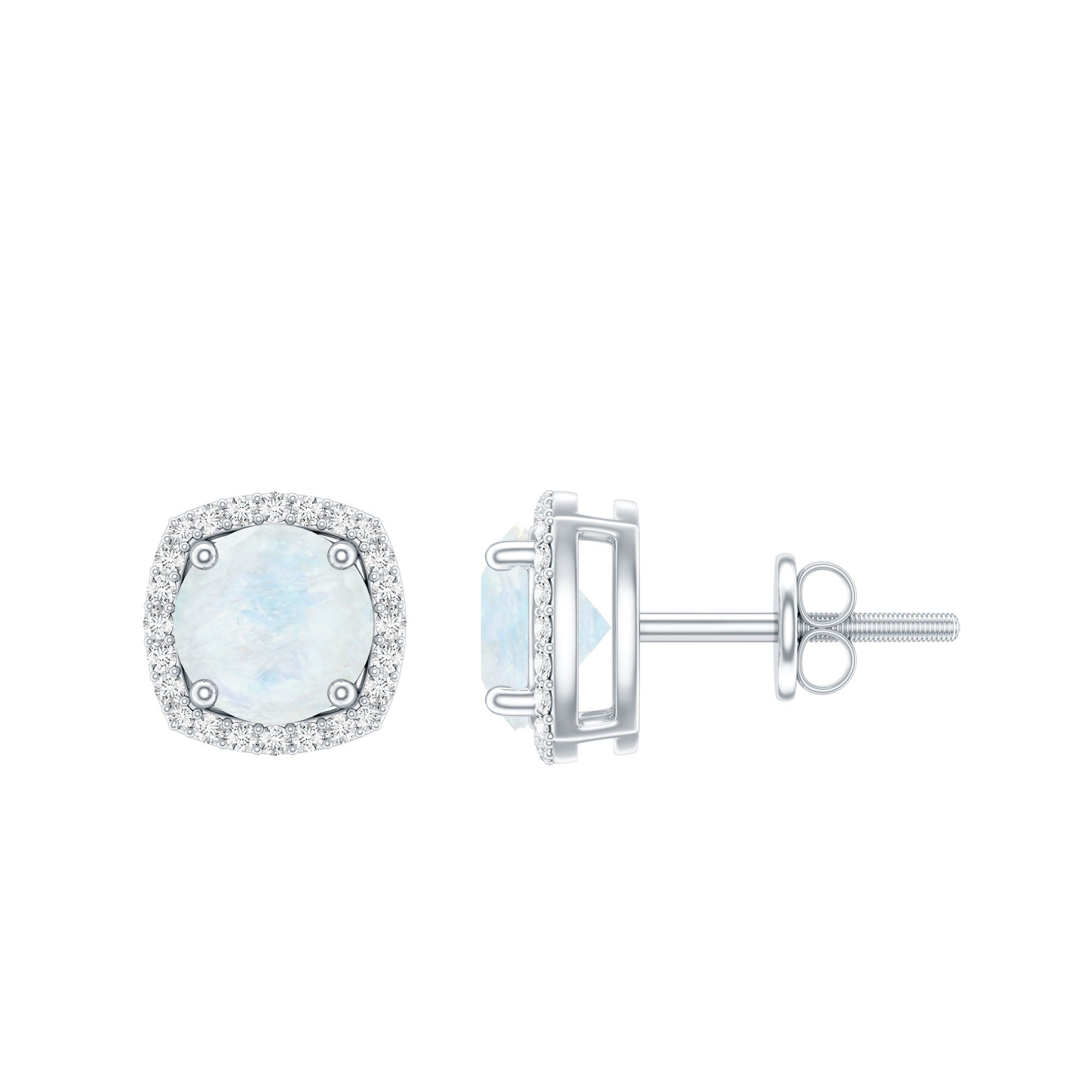 Natural 0.7 Carat Moonstone Stud Earrings with Diamond Halo AAA - Rosec Jewels