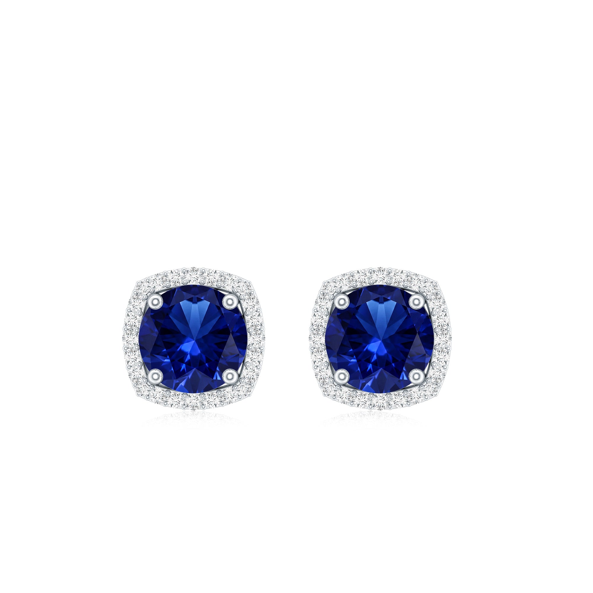 Certified Lab Grown Blue Sapphire and Diamond Halo Stud Earrings AAAA - Rosec Jewels
