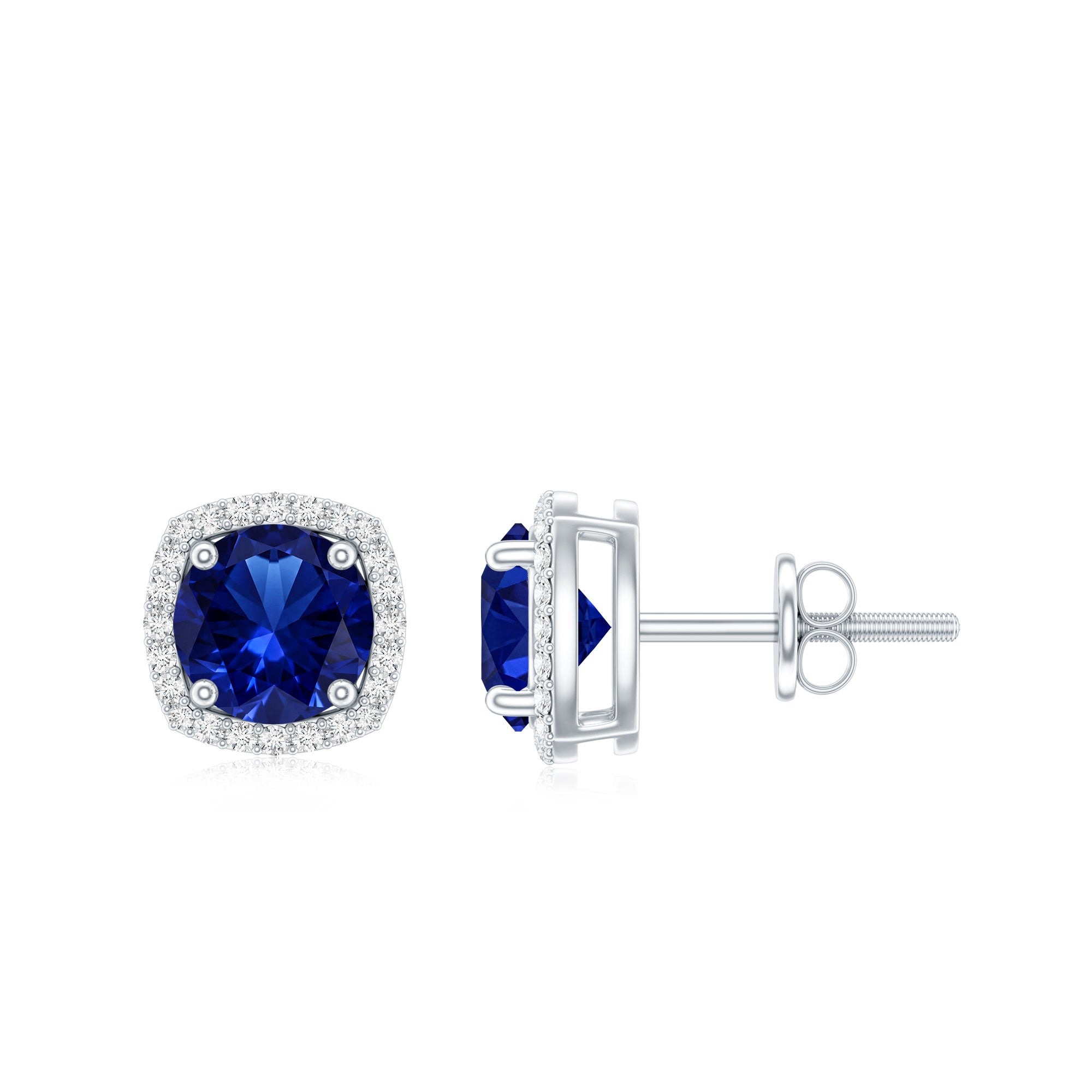 Certified Lab Grown Blue Sapphire and Diamond Halo Stud Earrings AAAA - Rosec Jewels