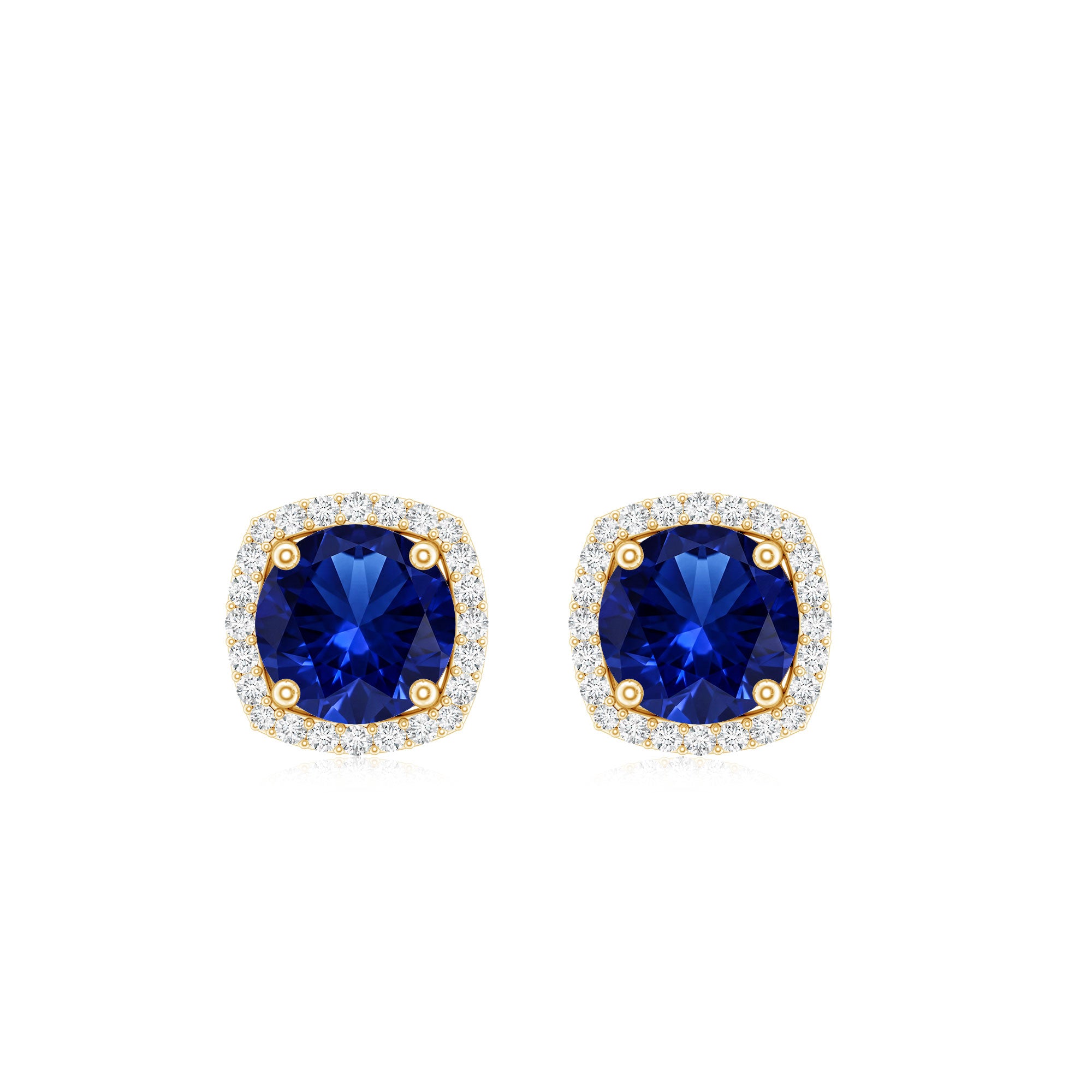 Certified Lab Grown Blue Sapphire and Diamond Halo Stud Earrings AAAA - Rosec Jewels