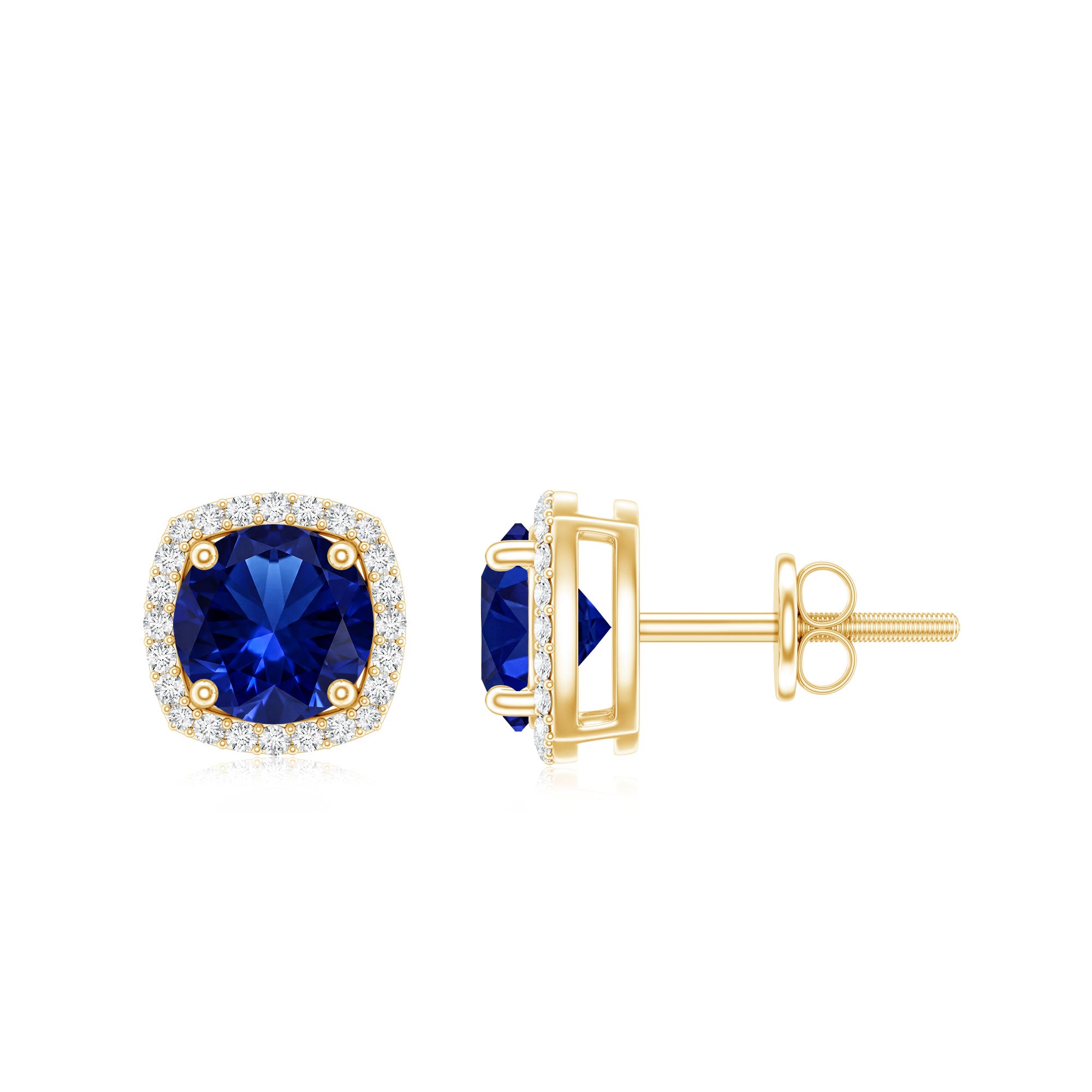 Certified Lab Grown Blue Sapphire and Diamond Halo Stud Earrings AAAA - Rosec Jewels
