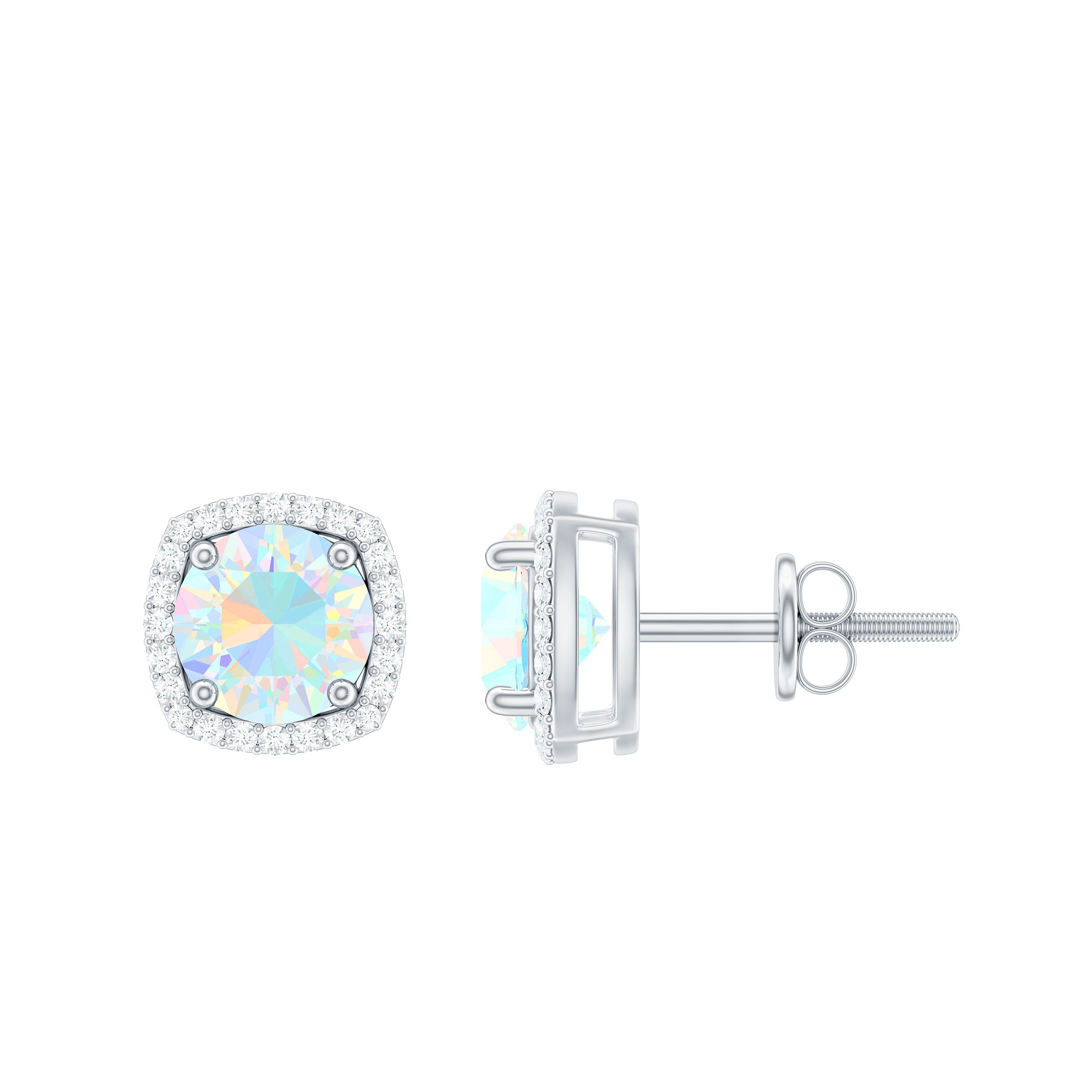 Real 1.6 Carat Ethiopian Opal and Diamond Halo Stud Earrings AAA - Rosec Jewels