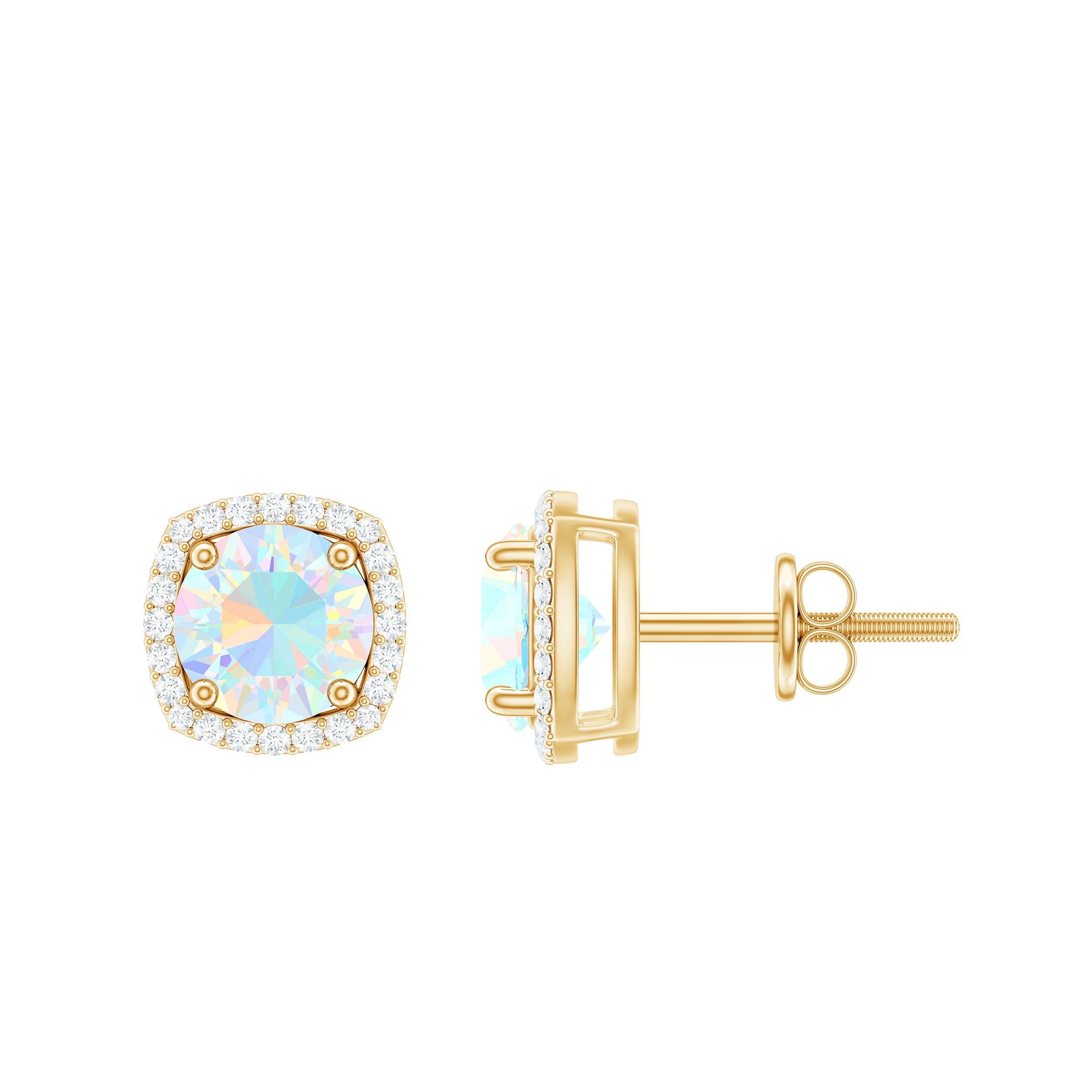 Real 1.6 Carat Ethiopian Opal and Diamond Halo Stud Earrings AAA - Rosec Jewels
