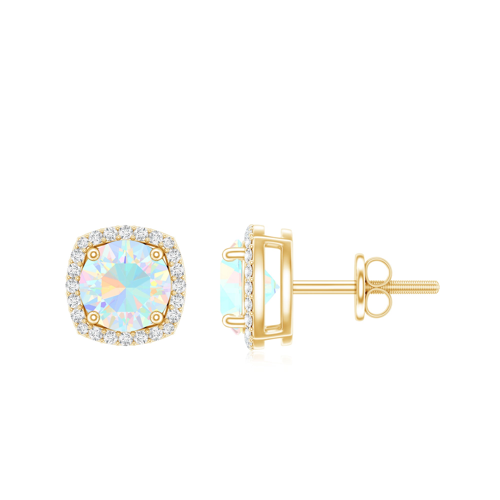 Real 1.6 Carat Ethiopian Opal and Diamond Halo Stud Earrings AAA - Rosec Jewels