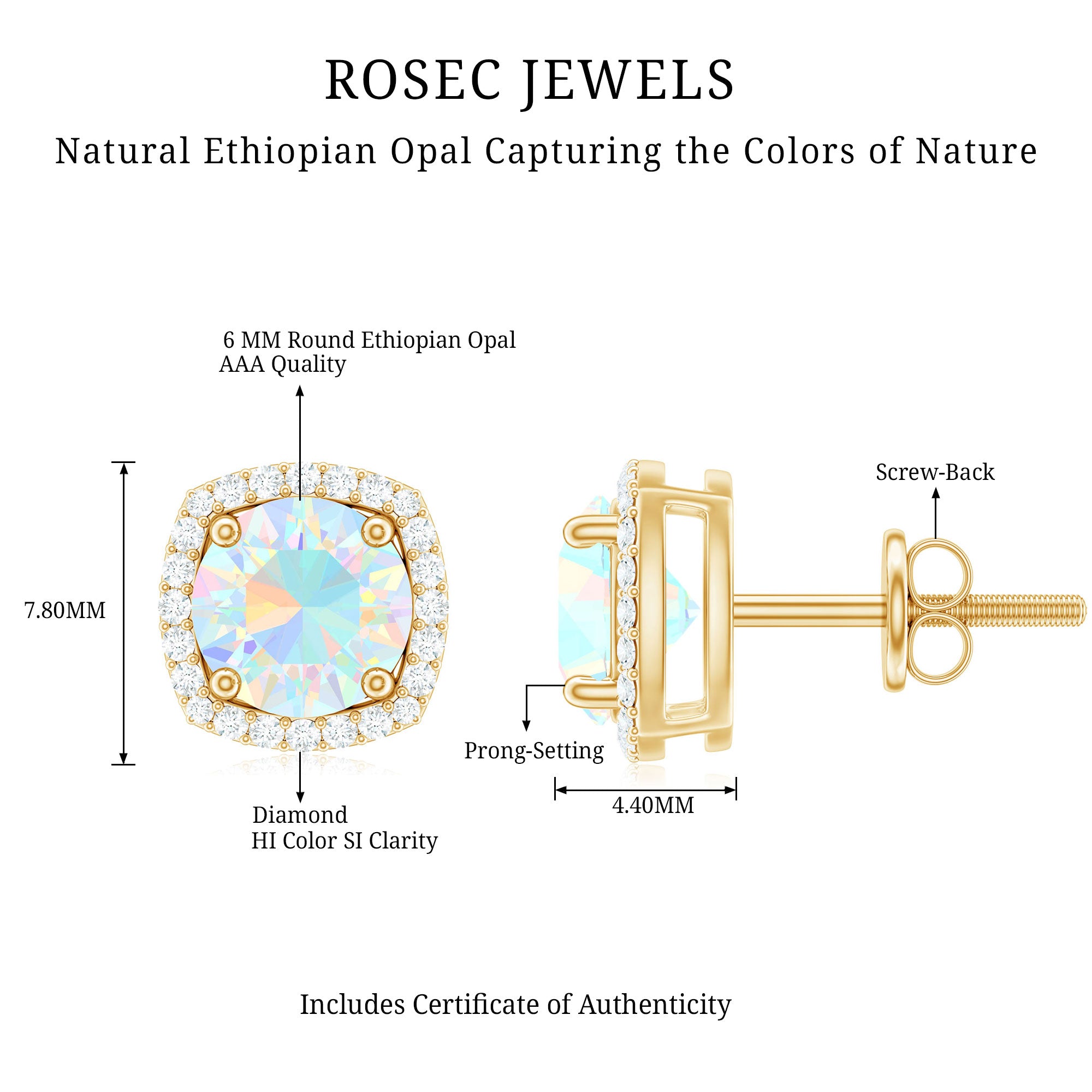 Real 1.6 Carat Ethiopian Opal and Diamond Halo Stud Earrings AAA - Rosec Jewels
