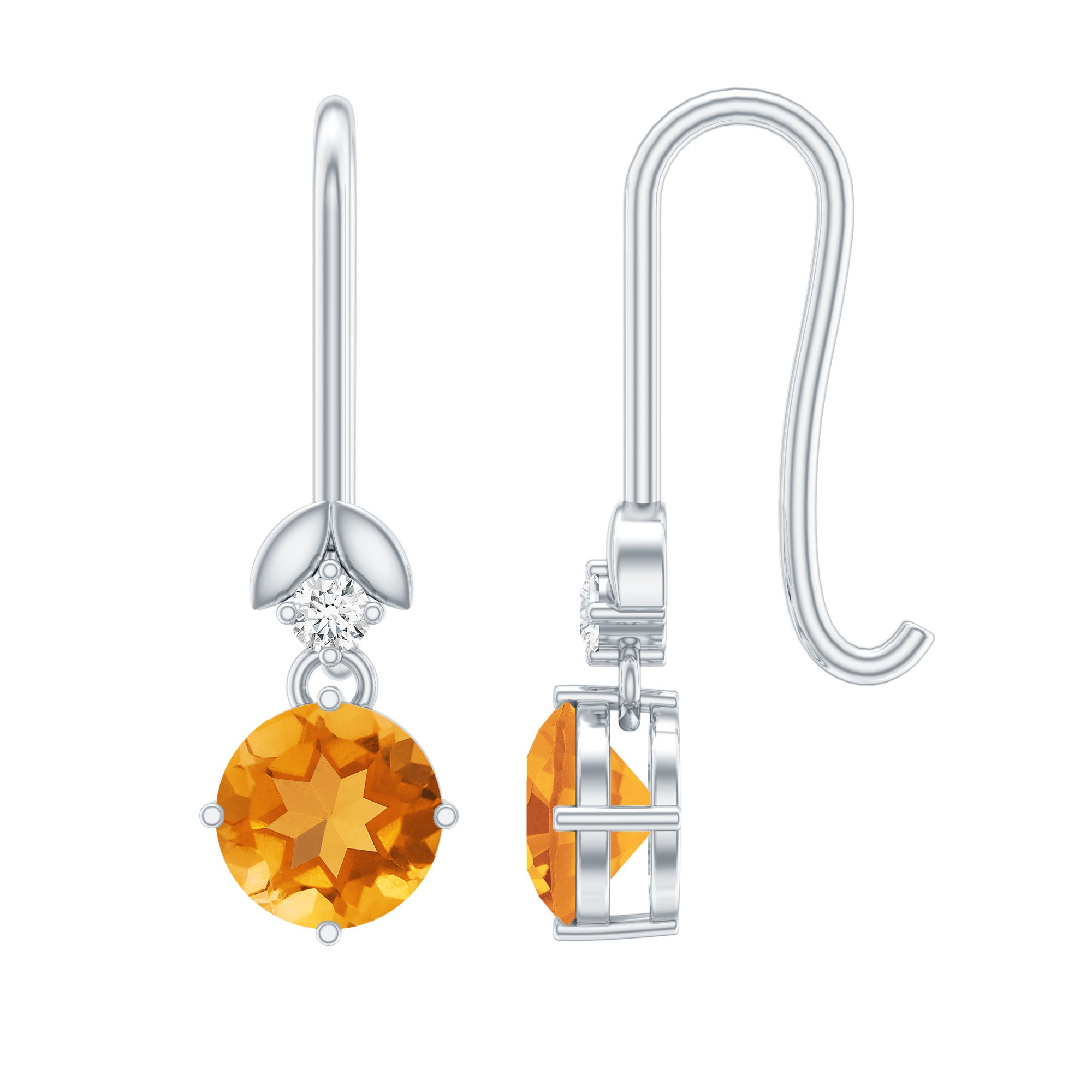 Certified Natural Citrine Diamond Drop Earrings with Fish Hook AAA - Rosec Jewels