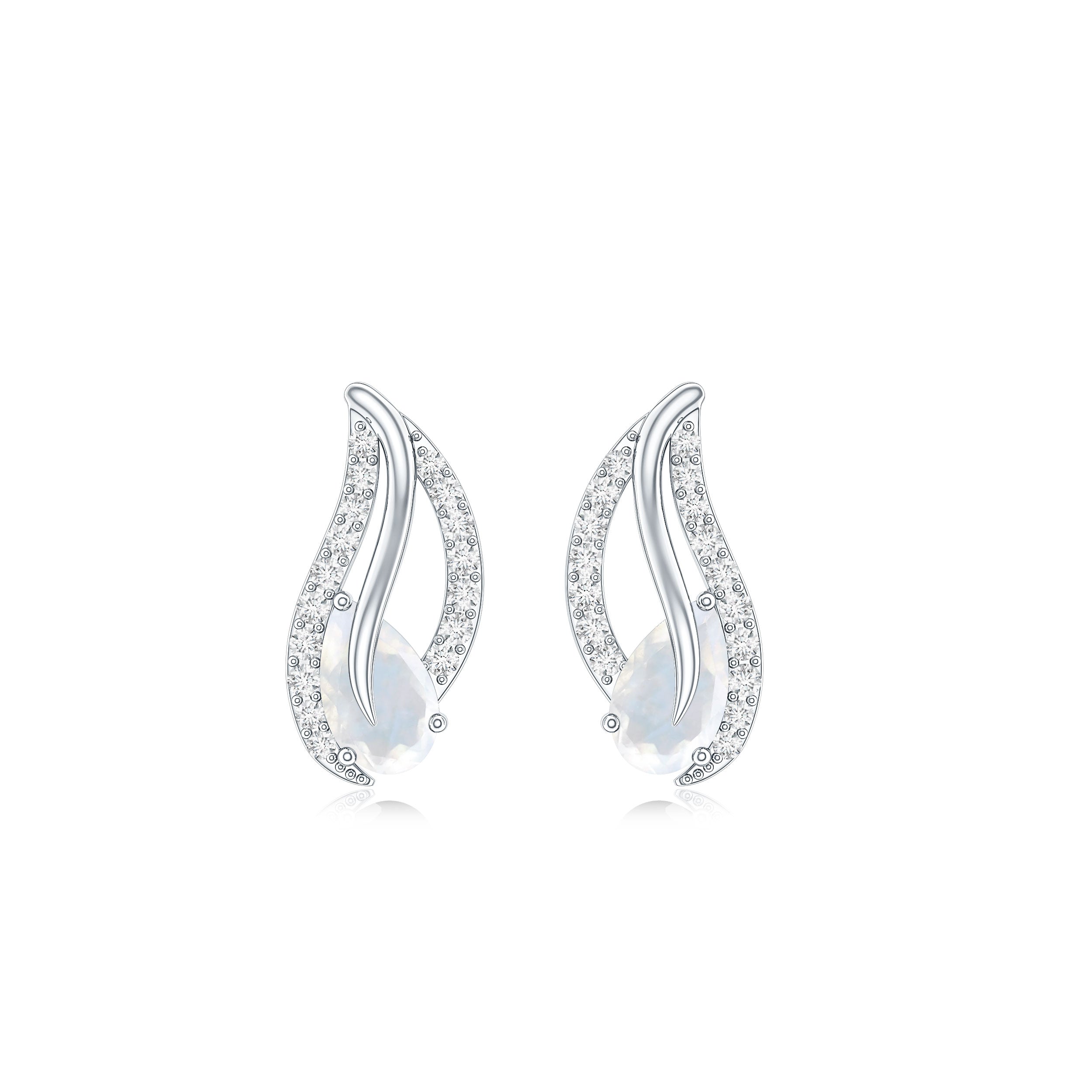 Natural Moonstone Leaf Stud Earrings with Diamond AAA - Rosec Jewels