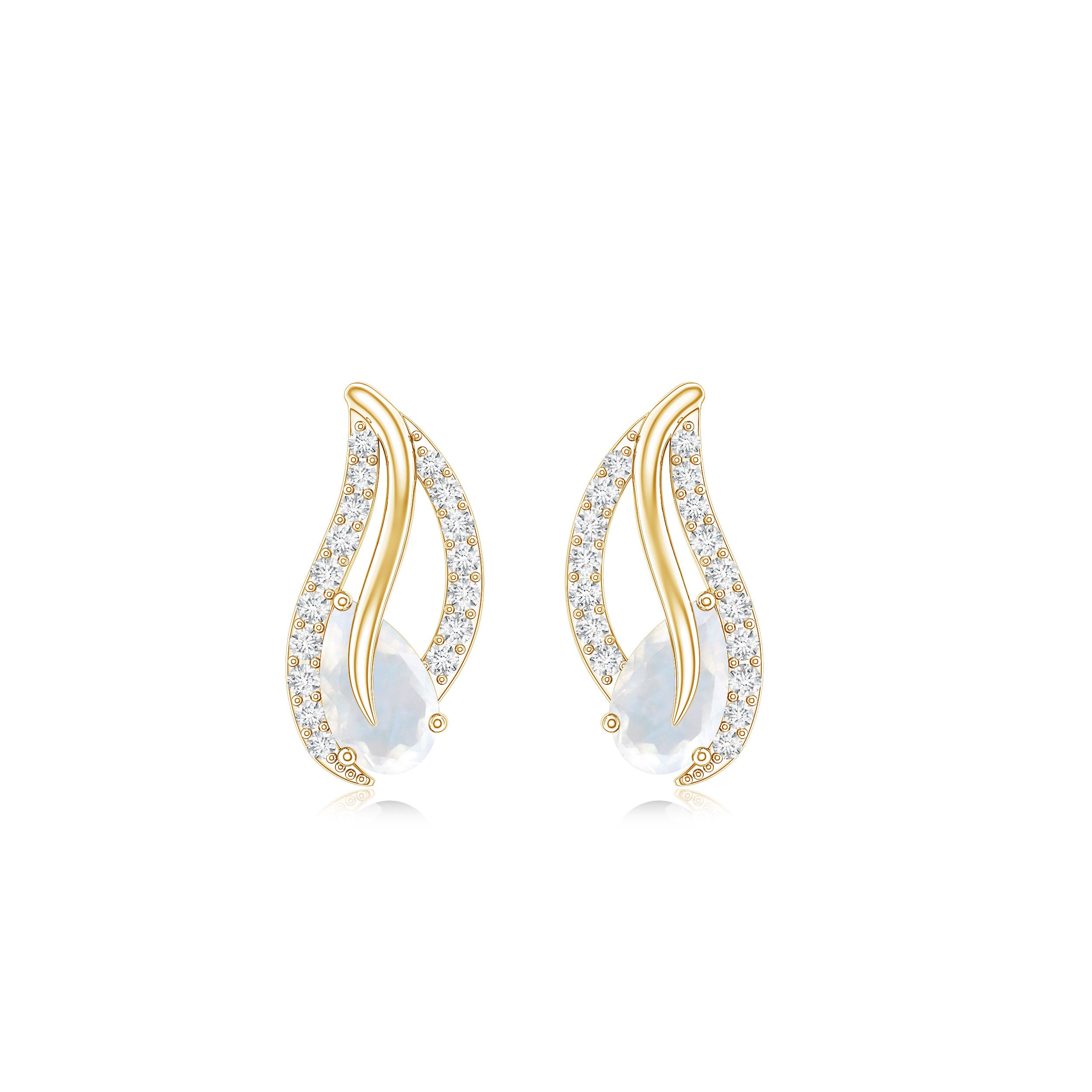 Natural Moonstone Leaf Stud Earrings with Diamond AAA - Rosec Jewels