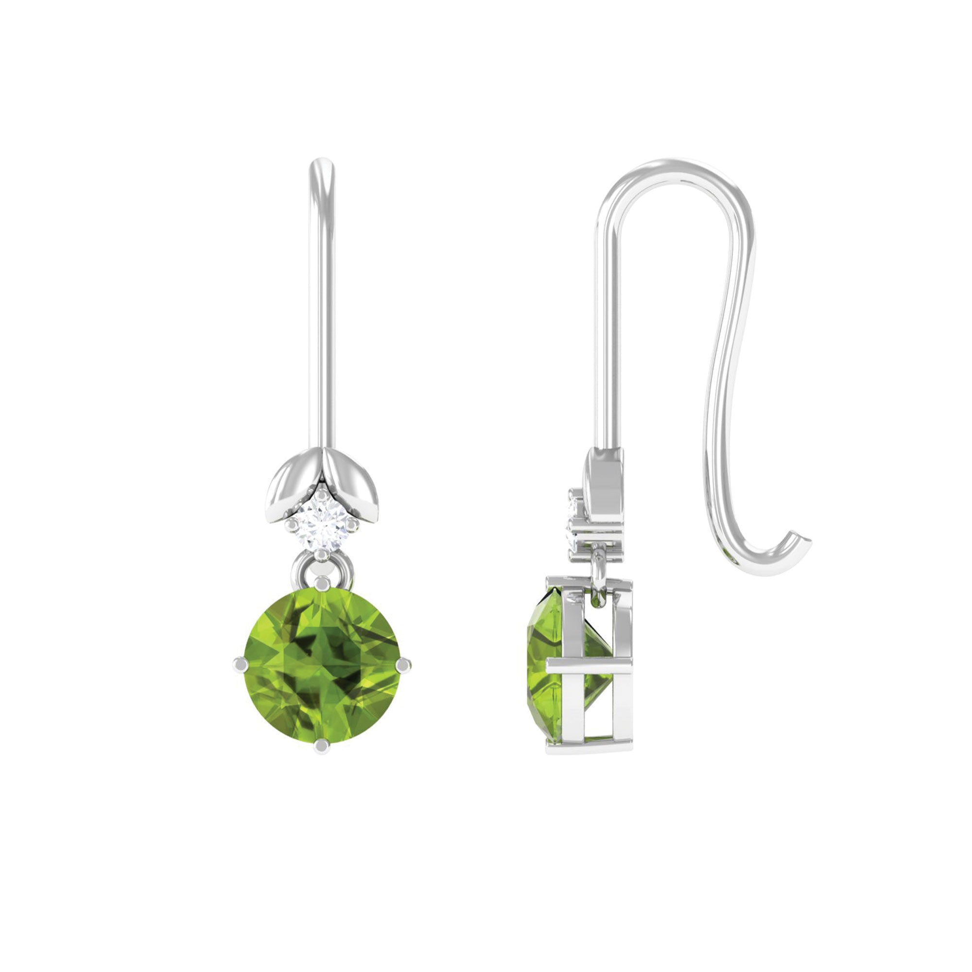 Round Peridot and Moissanite Drop Earrings with Fish Hook