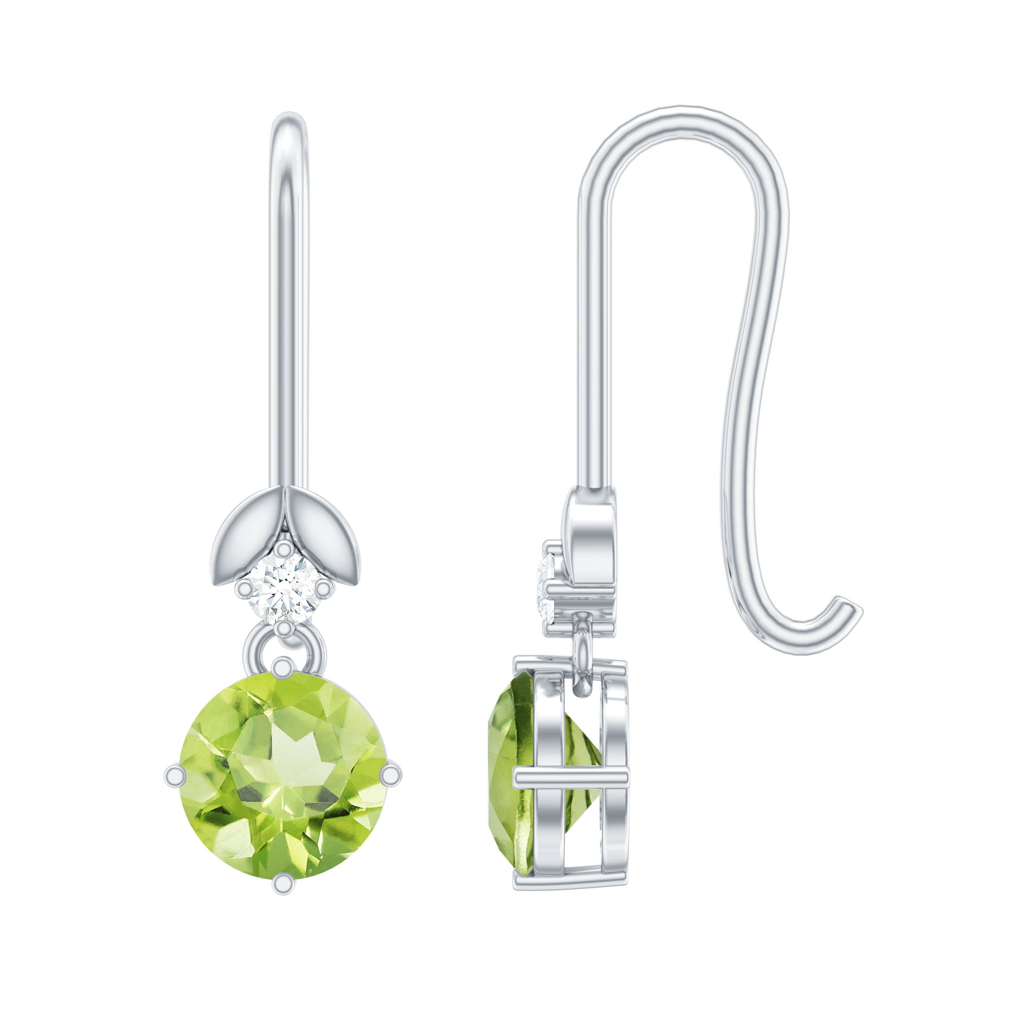 1 Carat Round Peridot and Moissanite Drop Earrings with Fish Hook AAA - Rosec Jewels