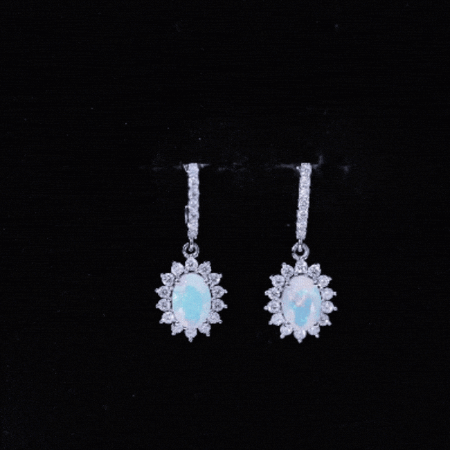 Genuine Ethiopian Opal and Moissanite Hoop Drop Earrings AAA - Rosec Jewels