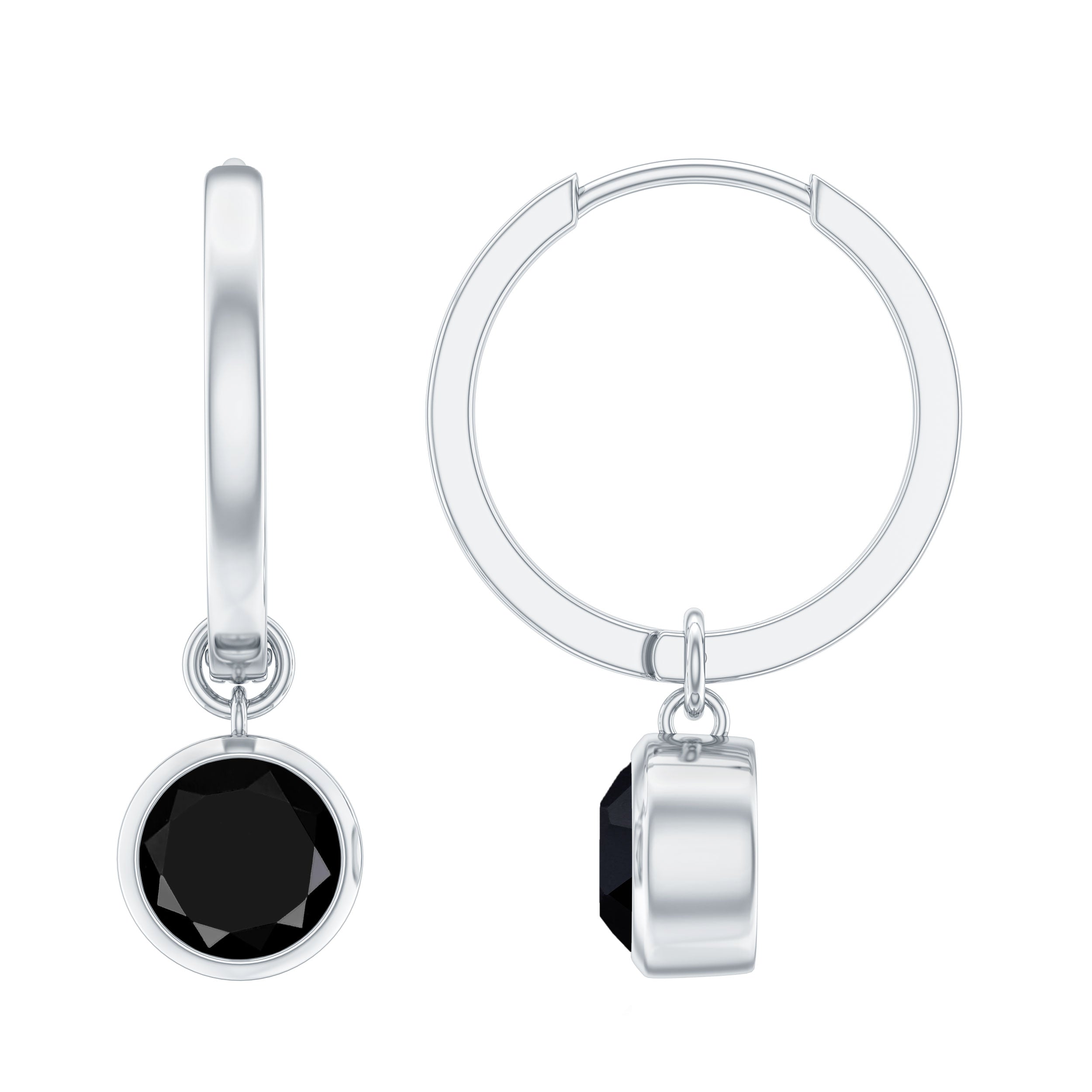 Natural Black Spinel Drop Hoop Earrings AAA - Rosec Jewels