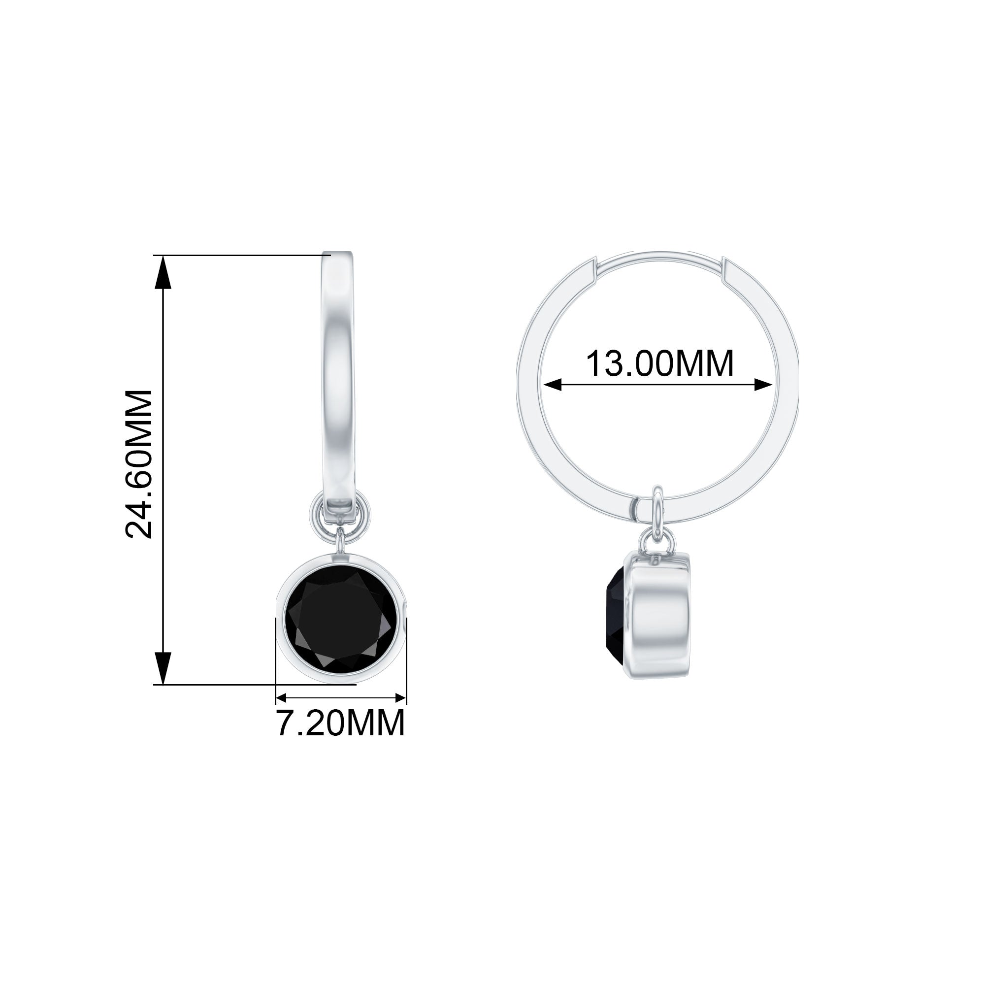 Natural Black Spinel Drop Hoop Earrings AAA - Rosec Jewels