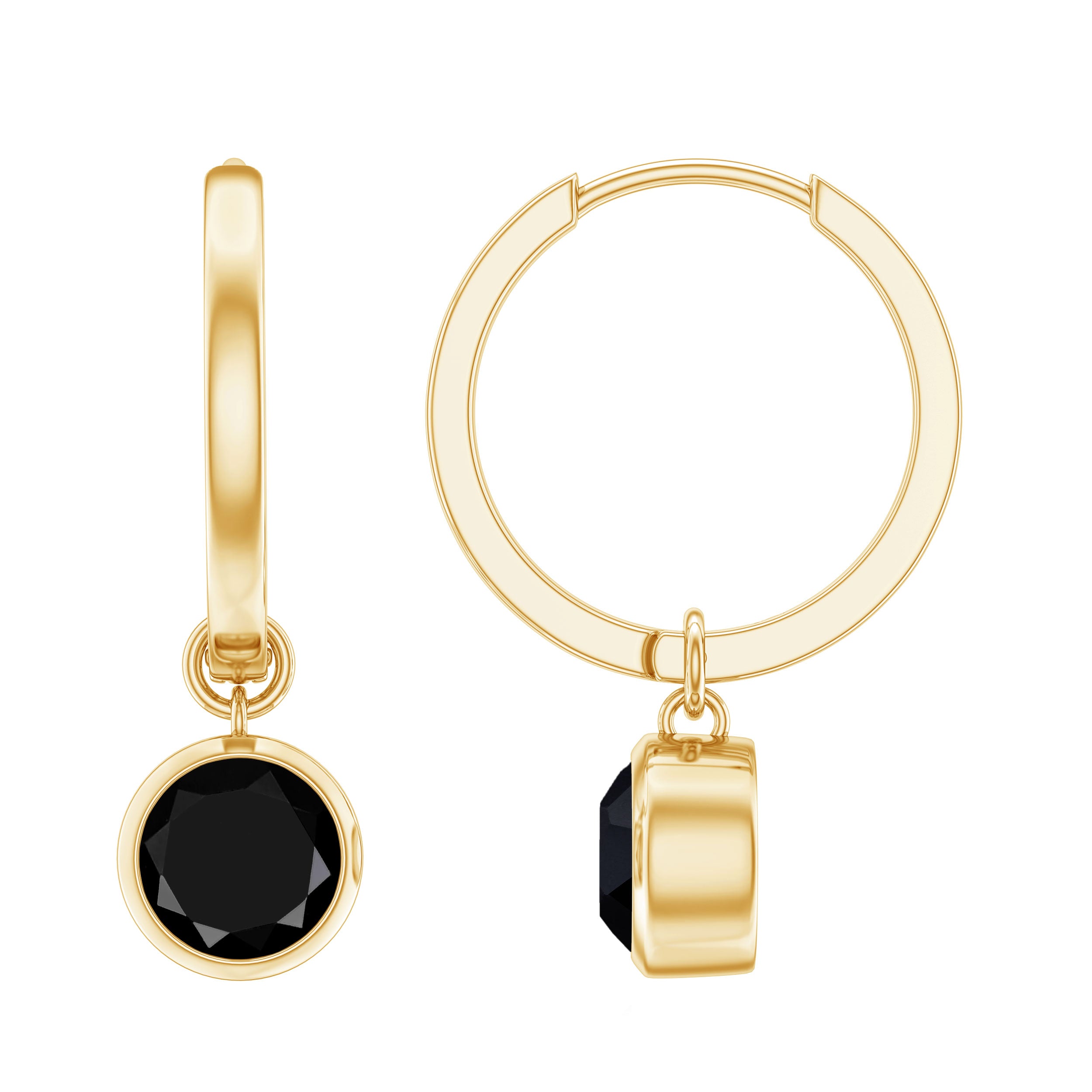 Natural Black Spinel Drop Hoop Earrings AAA - Rosec Jewels