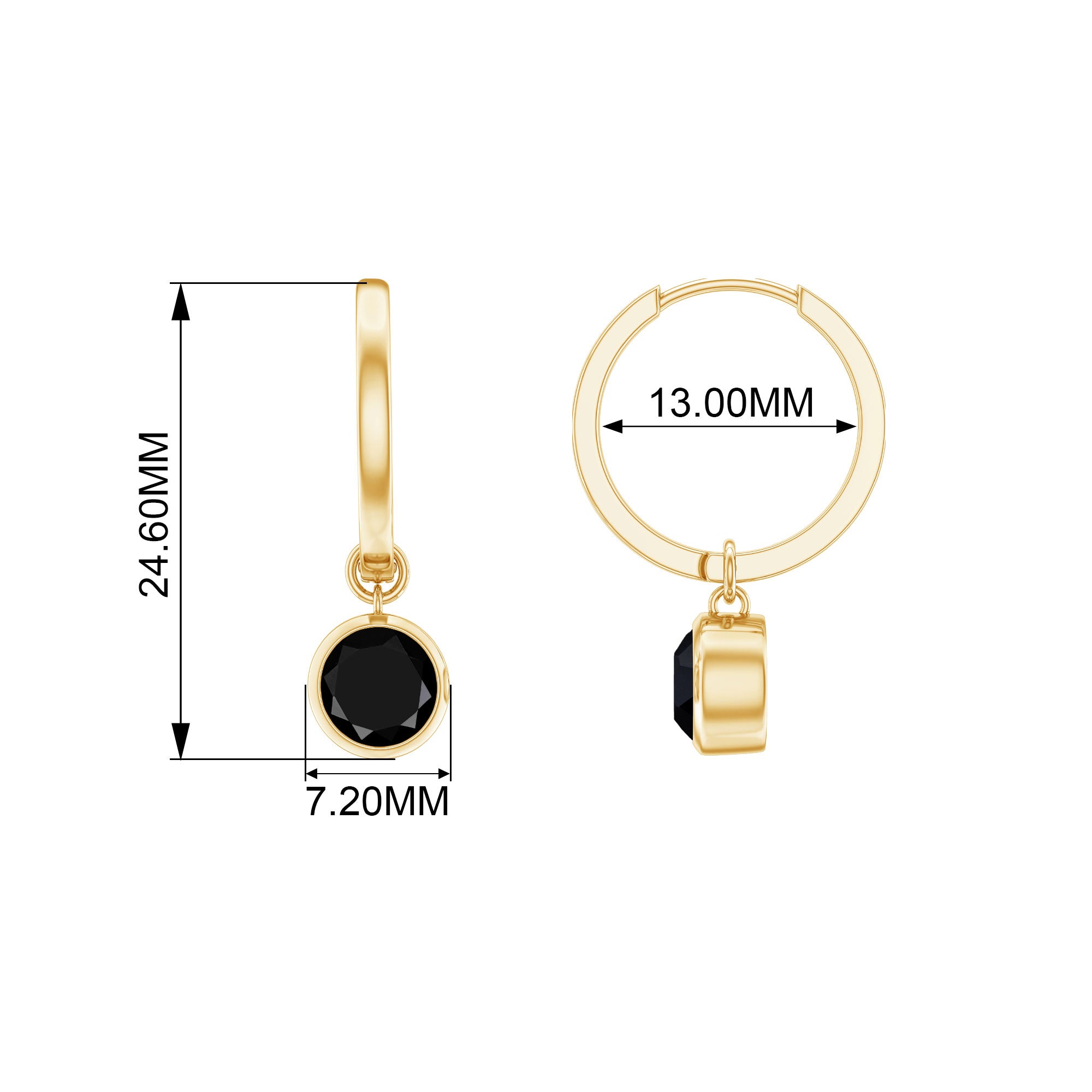 Natural Black Spinel Drop Hoop Earrings AAA - Rosec Jewels