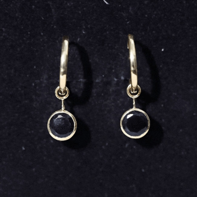 Bezel Set Black Onyx Hinged Hoop Drop Earrings AAA - Rosec Jewels