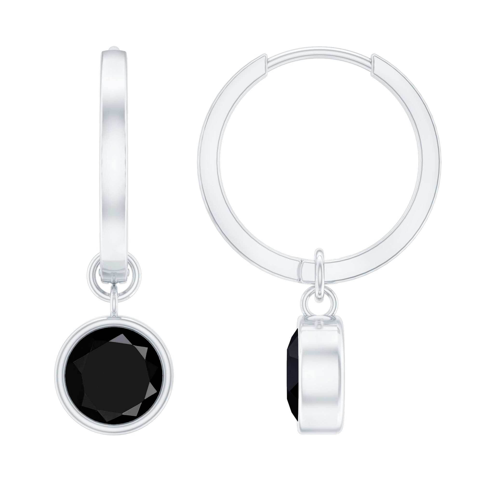 Bezel Set Black Onyx Hinged Hoop Drop Earrings AAA - Rosec Jewels