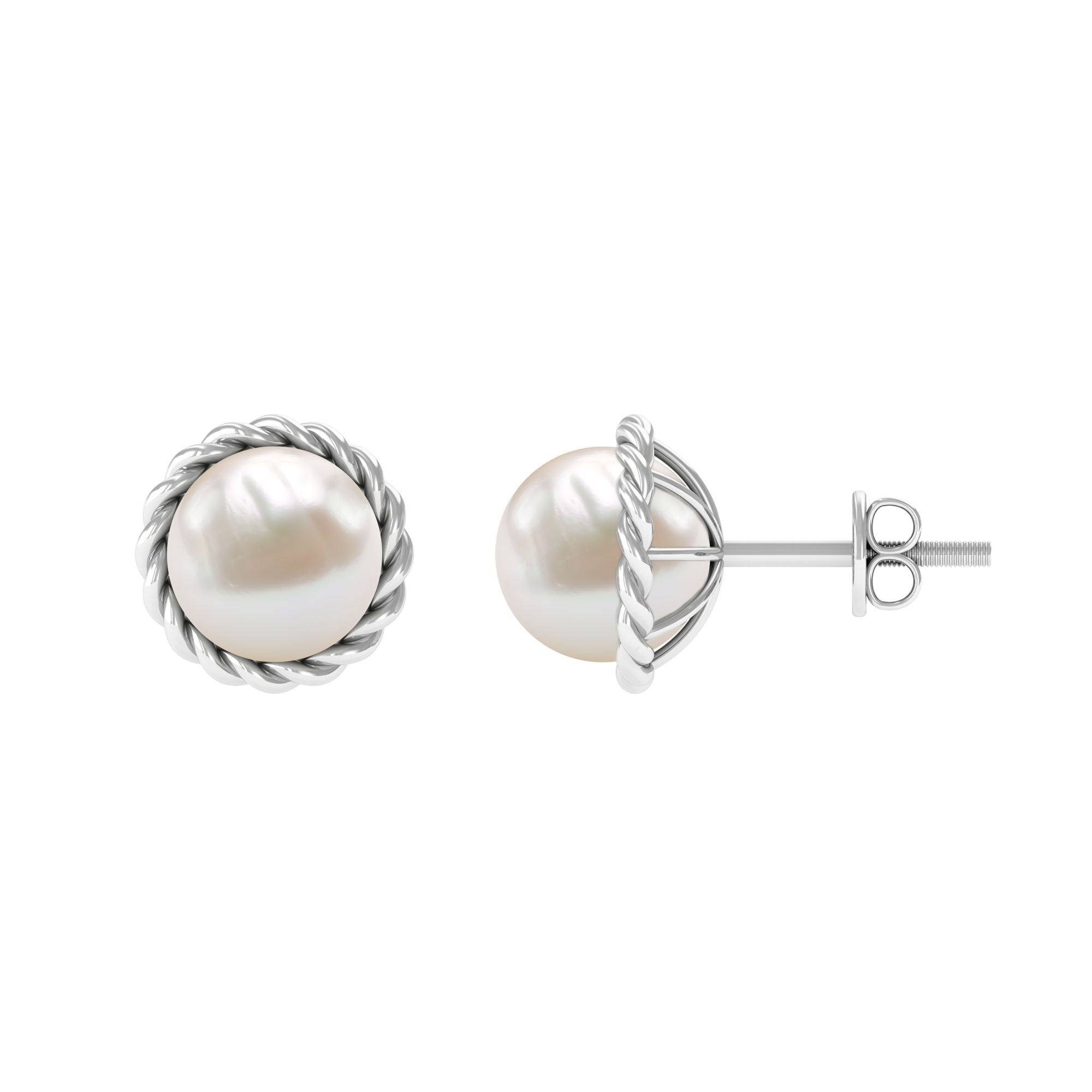 Handpicked 10MM Freshwater Pearl Stud Earrings with Rope Frame
