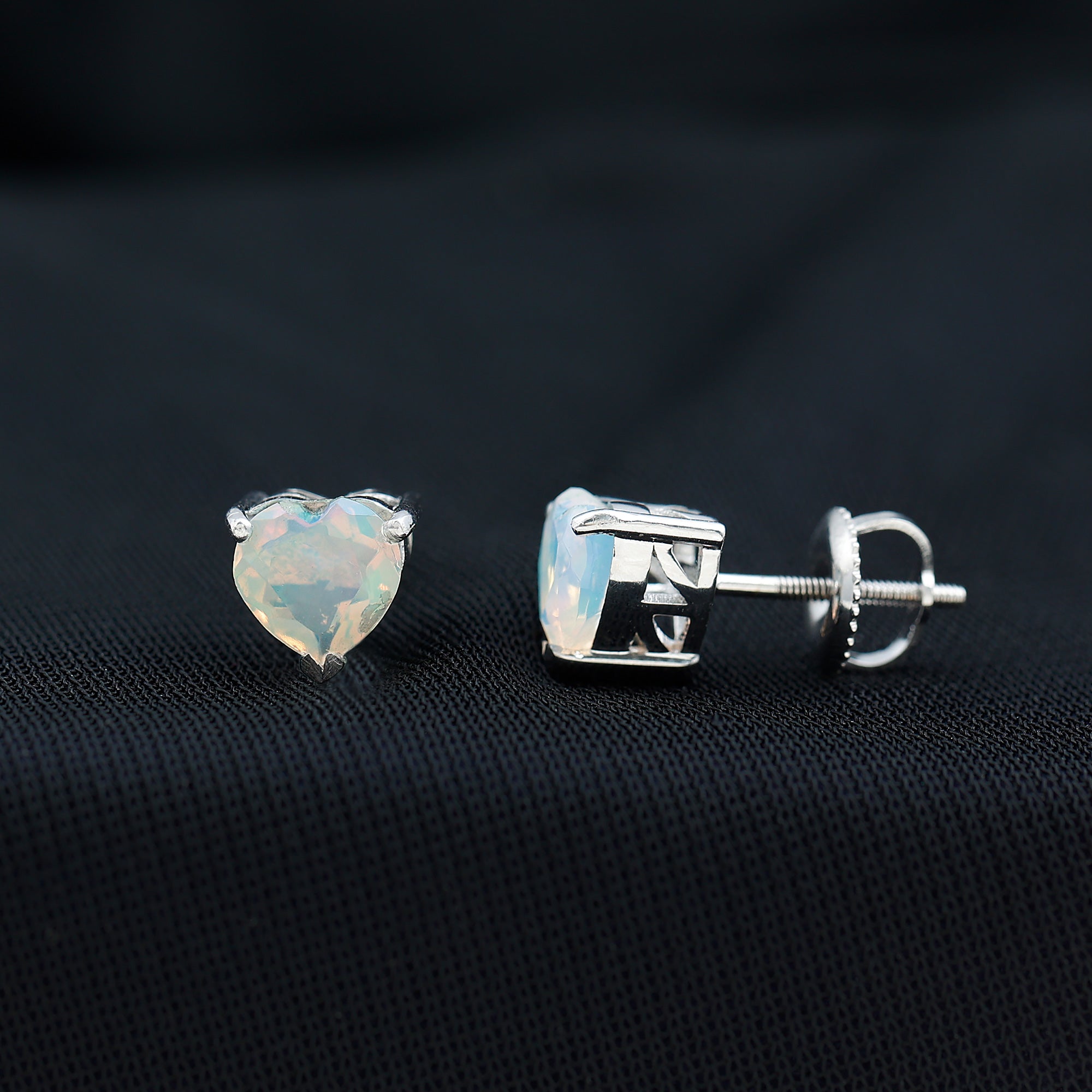1.5 Carat Heart Shape Real Ethiopian Opal Stud Earrings AAA - Rosec Jewels