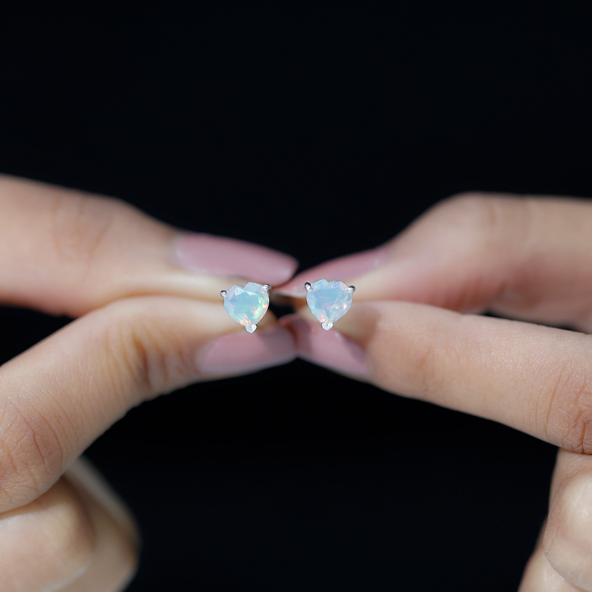 1.5 Carat Heart Shape Real Ethiopian Opal Stud Earrings AAA - Rosec Jewels