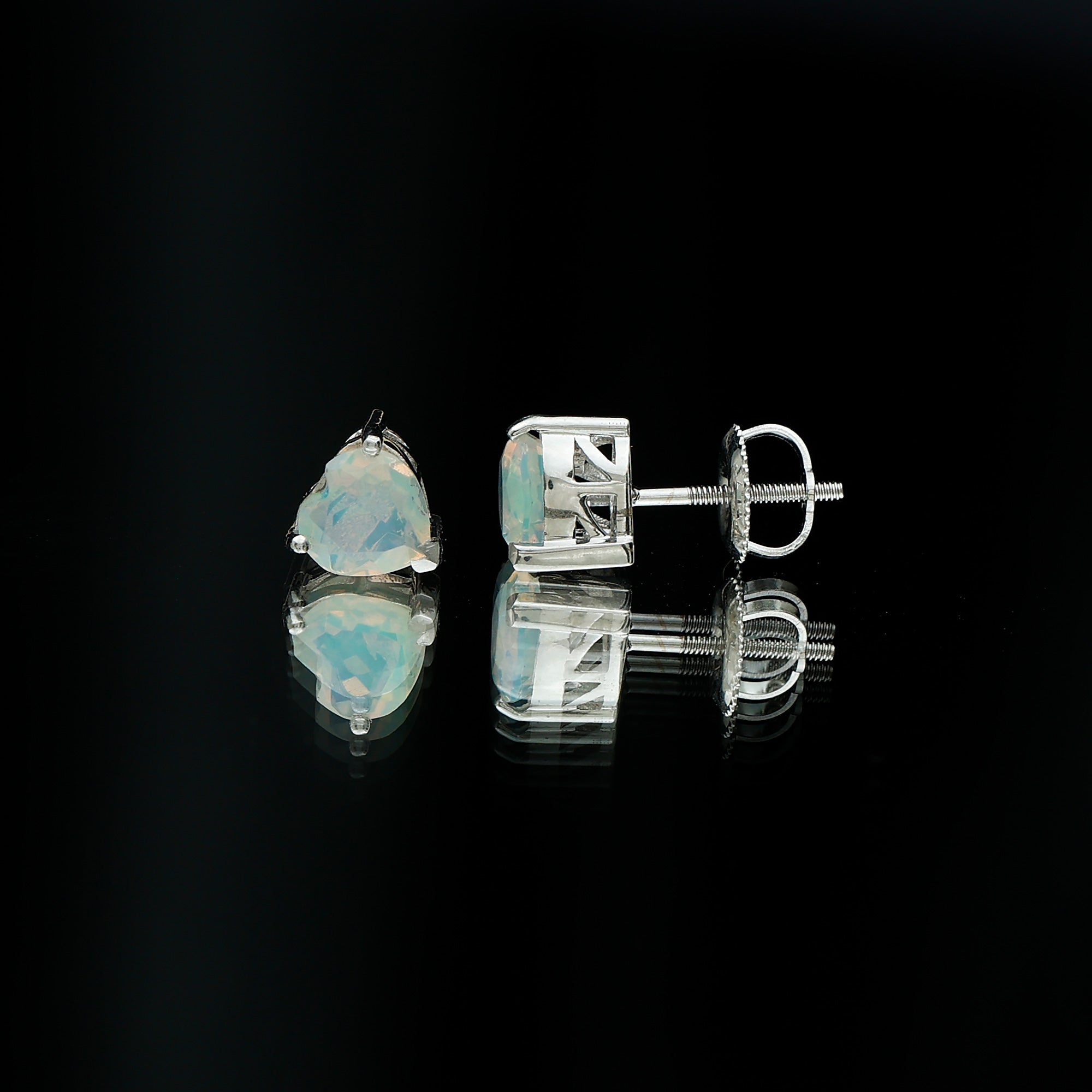 1.5 Carat Heart Shape Real Ethiopian Opal Stud Earrings AAA - Rosec Jewels