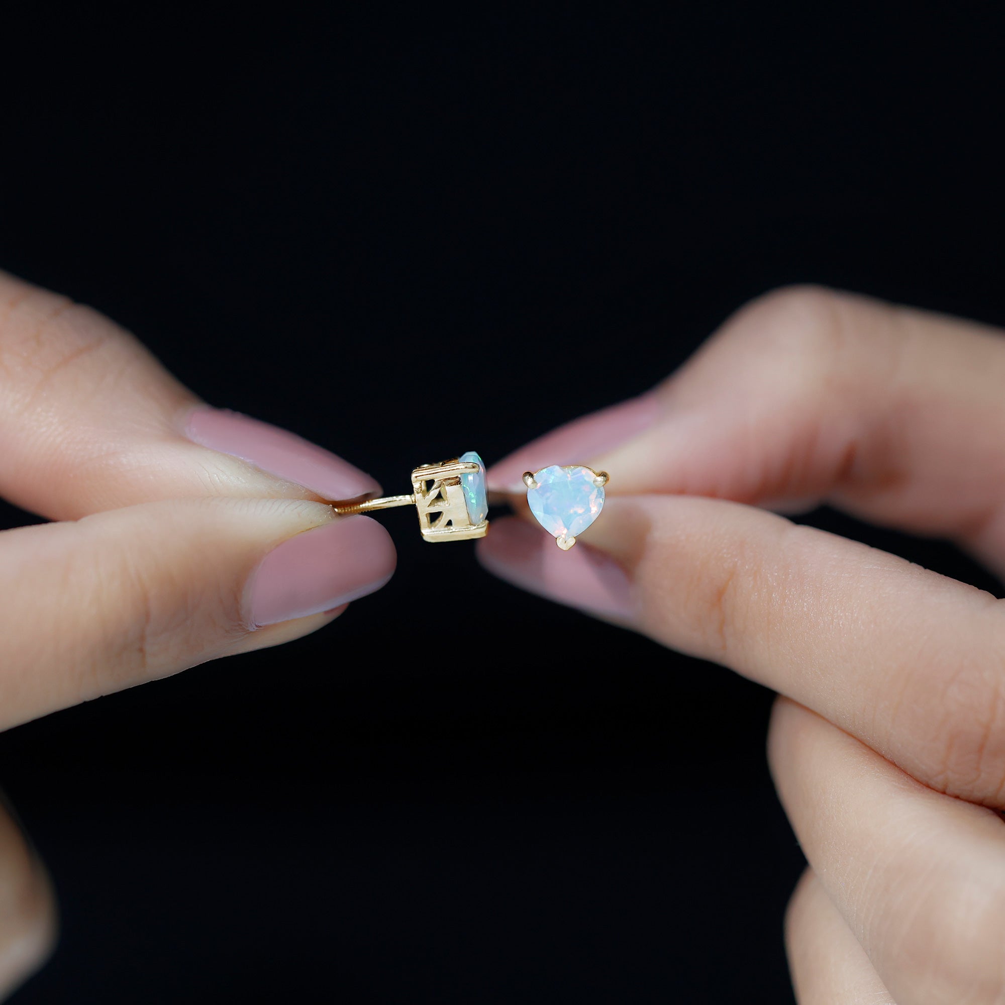 1.5 Carat Heart Shape Real Ethiopian Opal Stud Earrings AAA - Rosec Jewels