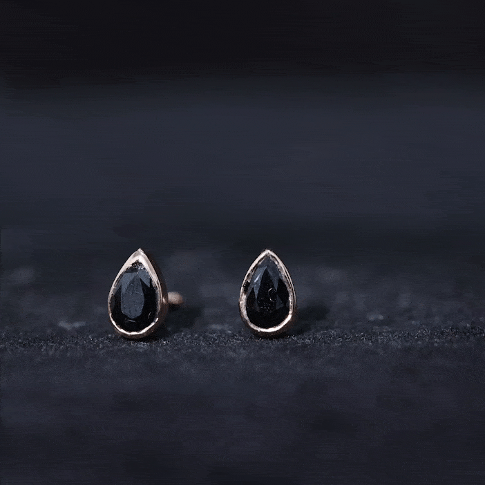 Genuine Black Onyx Teardrop Stud Earrings in Bezel Set AAA - Rosec Jewels