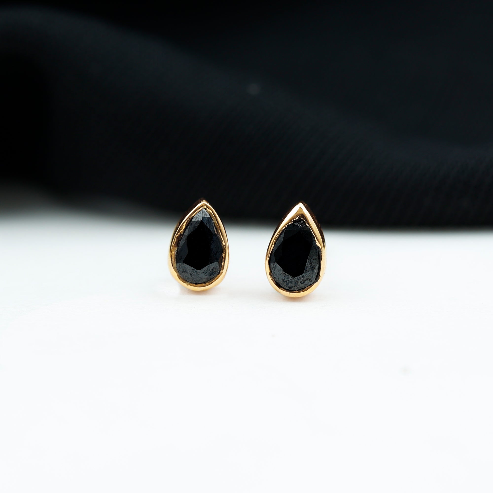 Genuine Black Onyx Teardrop Stud Earrings in Bezel Set AAA - Rosec Jewels