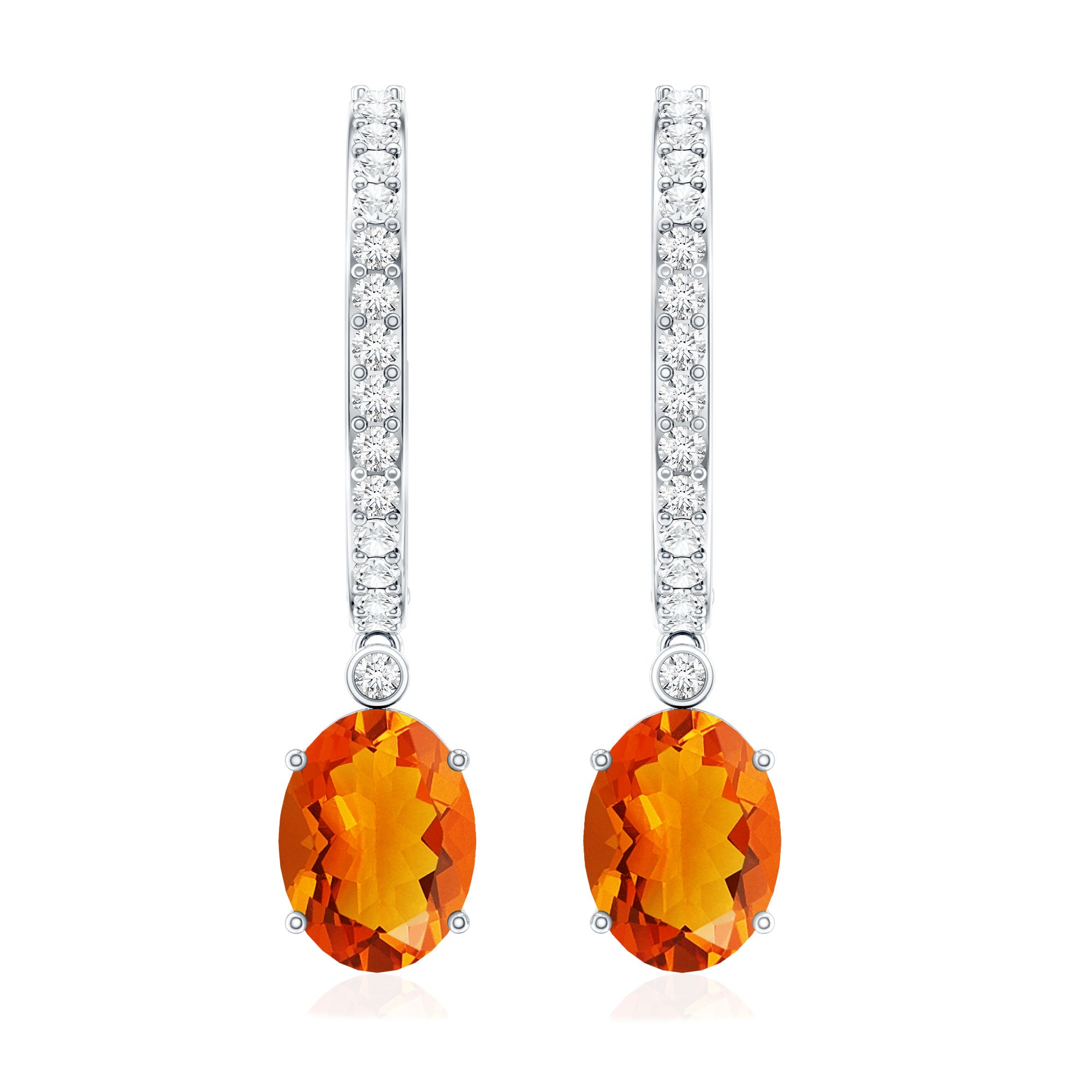 Certified Real Oval Fire Opal Hoop Earrings with Diamond AAA - Rosec Jewels