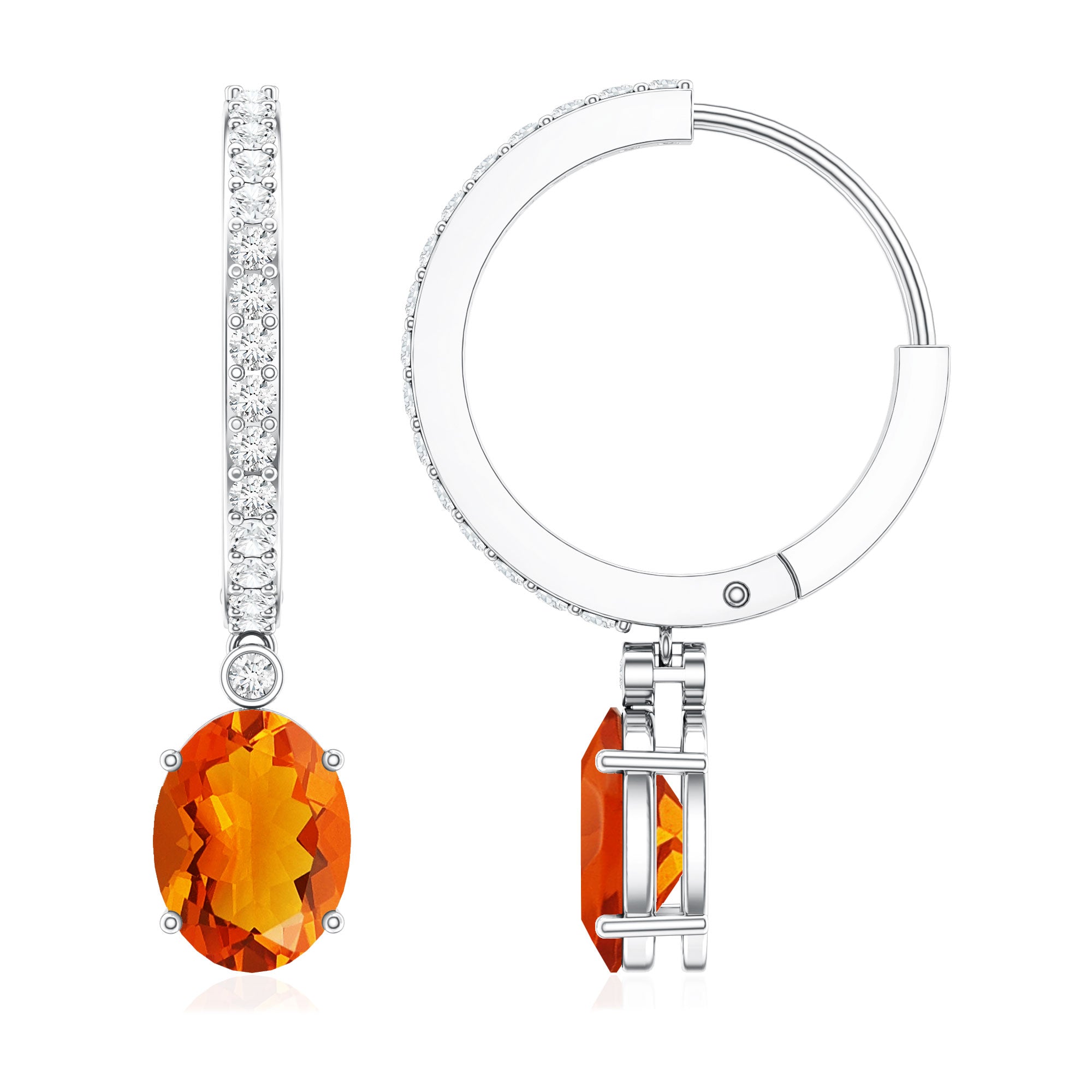 Certified Real Oval Fire Opal Hoop Earrings with Diamond AAA - Rosec Jewels