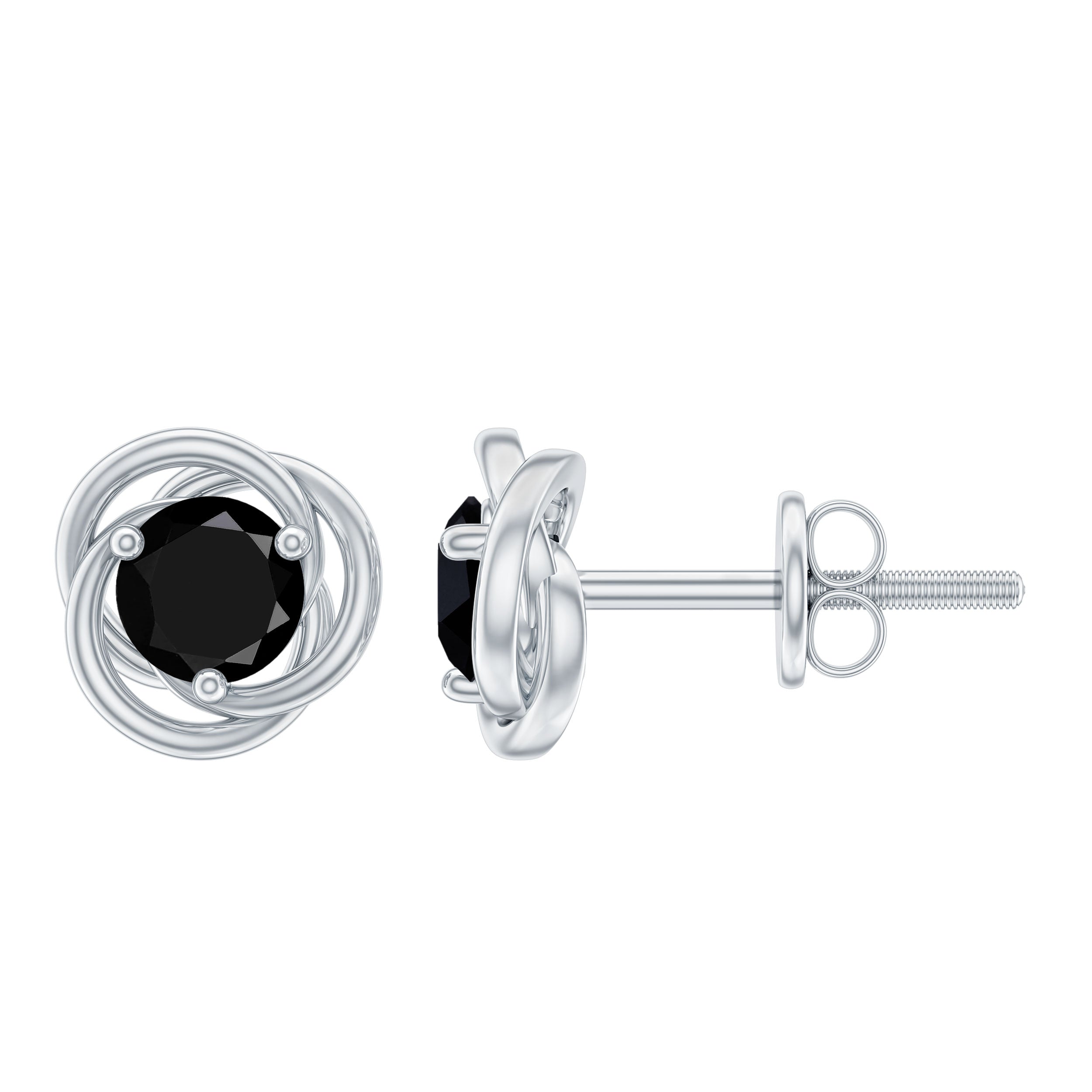 1 Carat Black Spinel Swirl Stud Earrings with Screw Backs AAA - Rosec Jewels