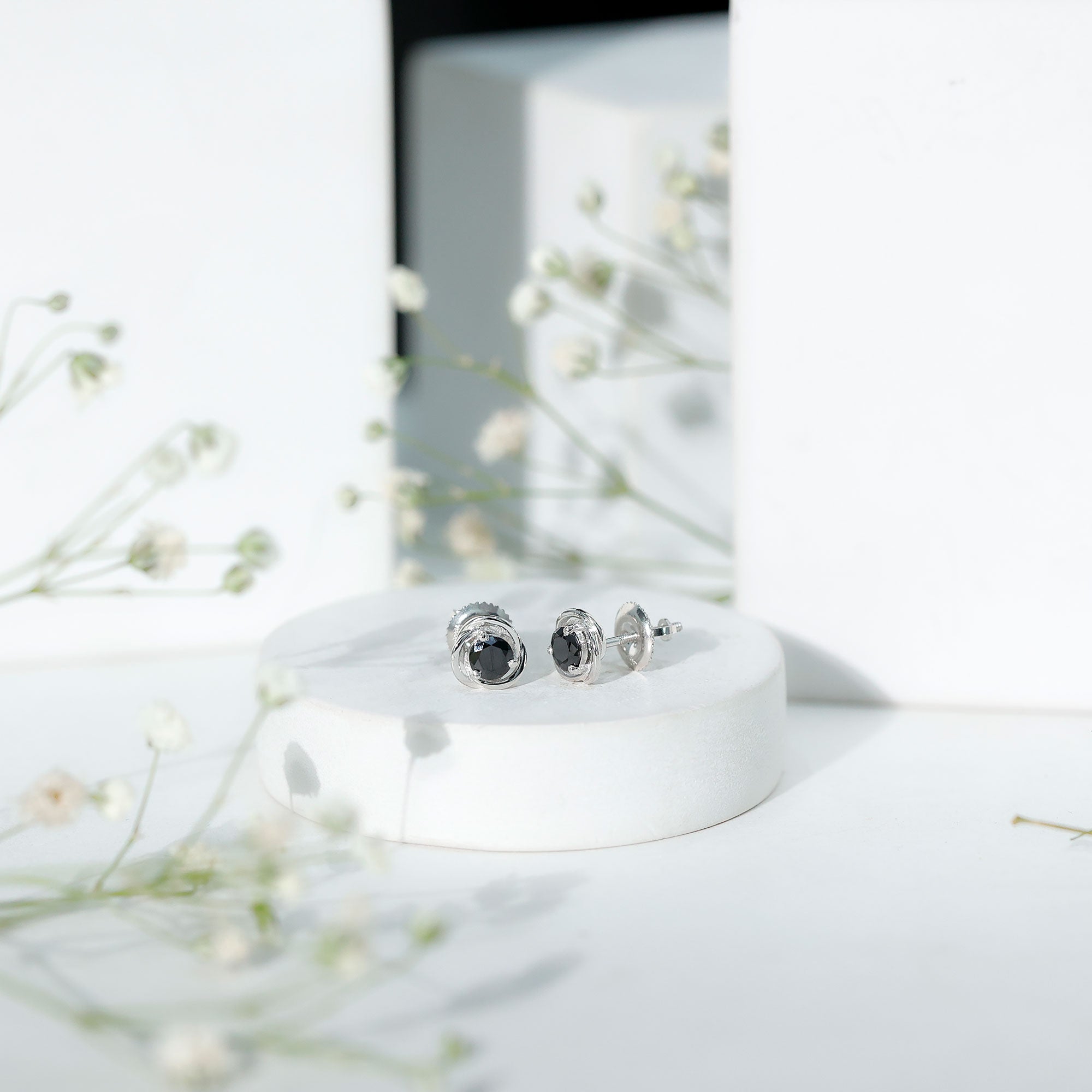 1 Carat Black Spinel Swirl Stud Earrings with Screw Backs AAA - Rosec Jewels