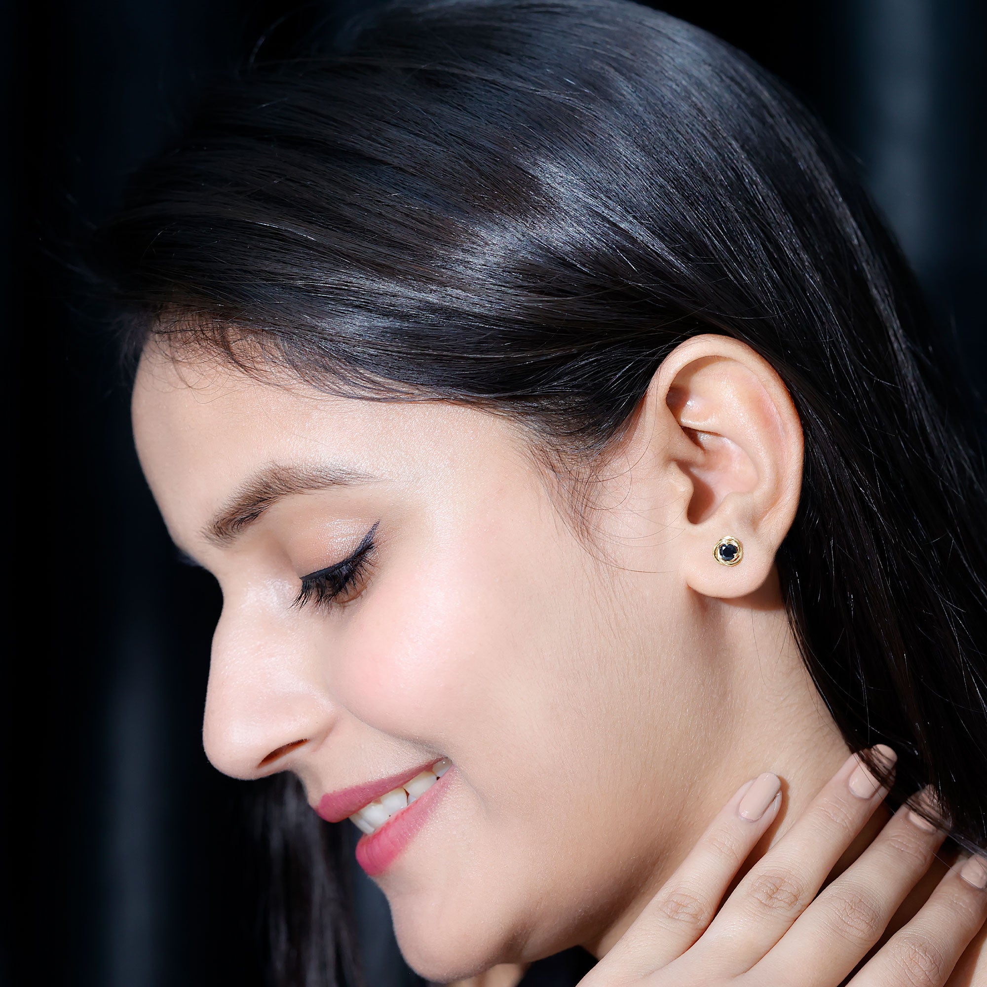 1 Carat Black Spinel Swirl Stud Earrings with Screw Backs AAA - Rosec Jewels