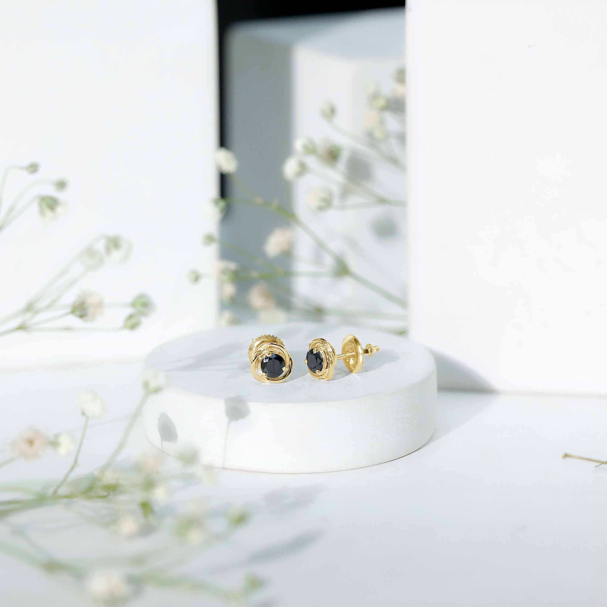 1 Carat Black Spinel Swirl Stud Earrings with Screw Backs AAA - Rosec Jewels