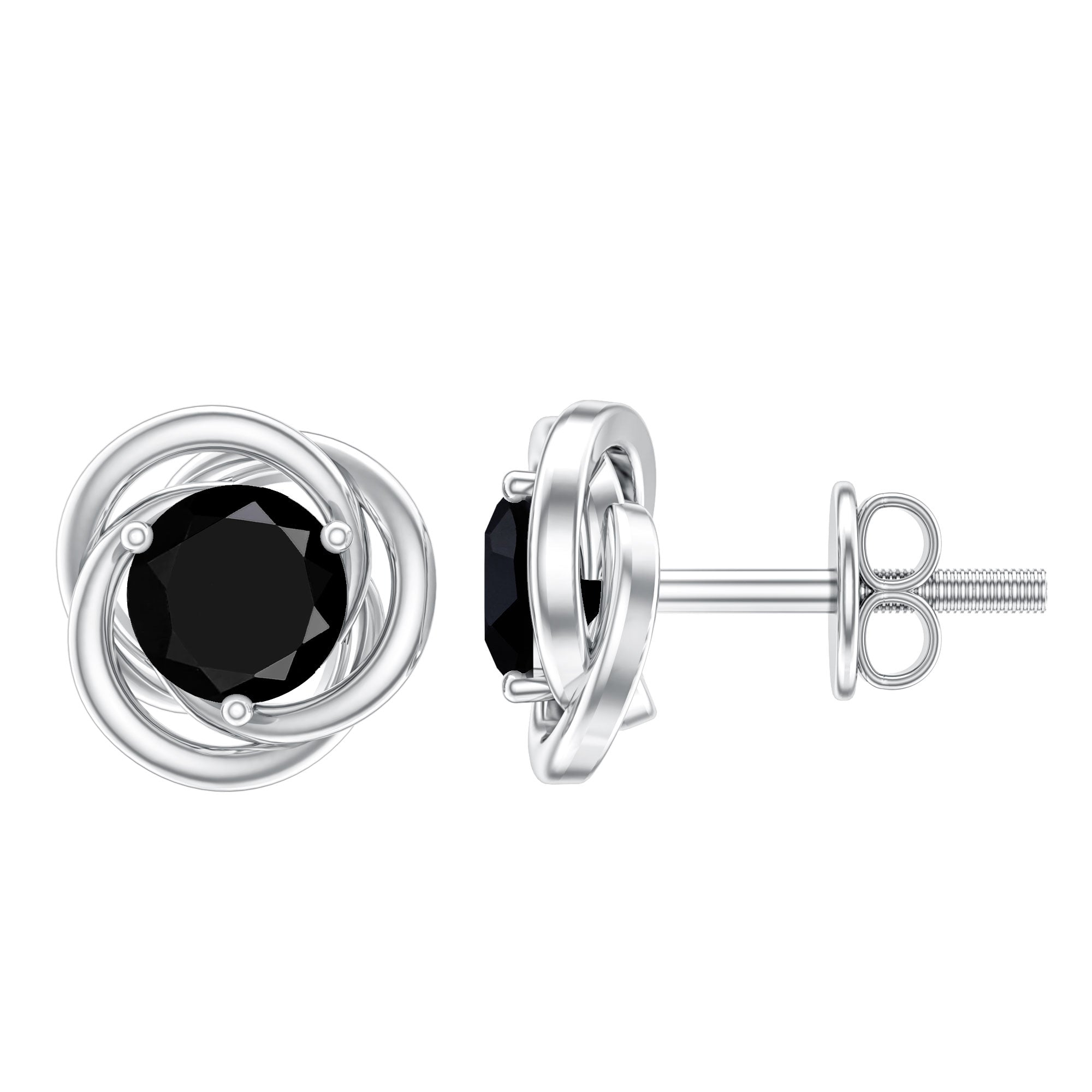 Solitaire Lab Created Black Diamond Swirl Stud Earrings AAAA ( Synthetic ) - Rosec Jewels