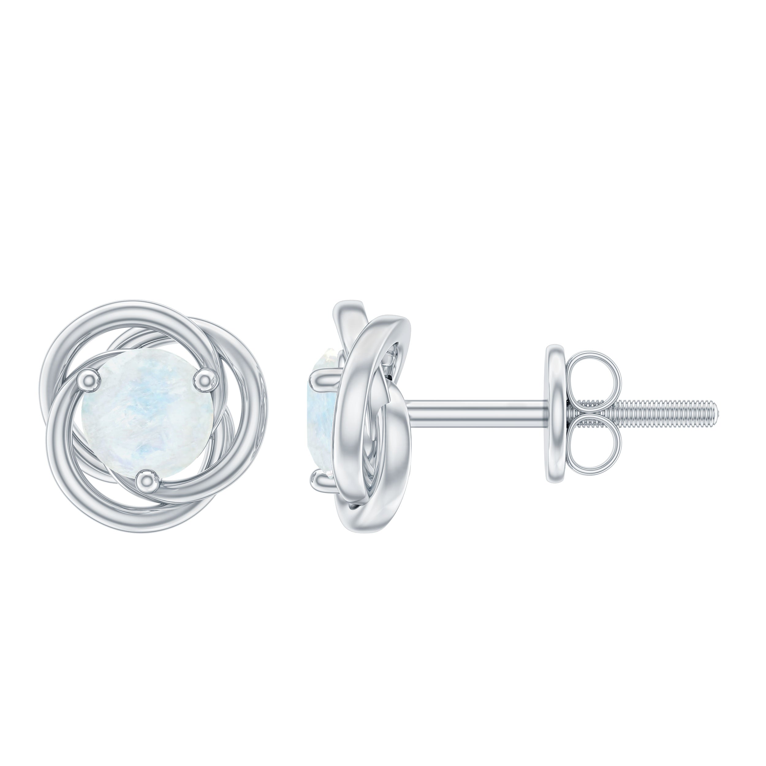 Solitaire Moonstone Swirl Stud Earrings with Certificate AAA - Rosec Jewels