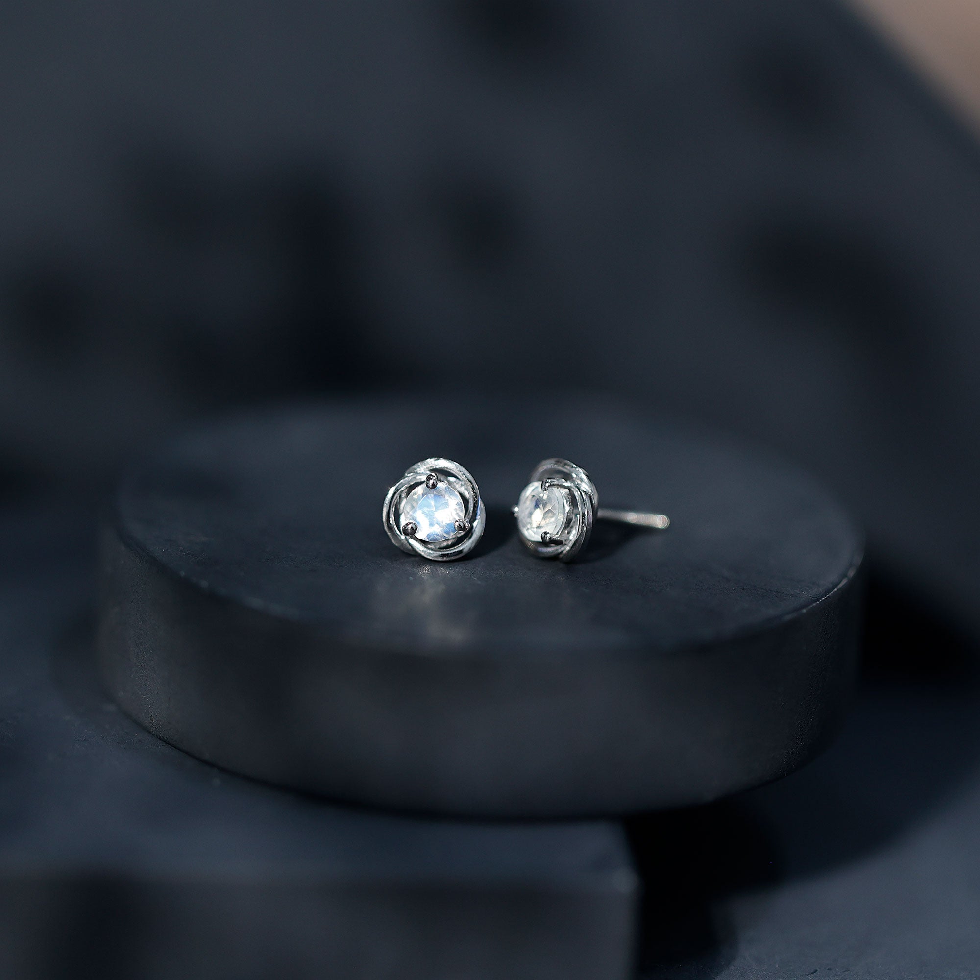Solitaire Moonstone Swirl Stud Earrings with Certificate AAA - Rosec Jewels