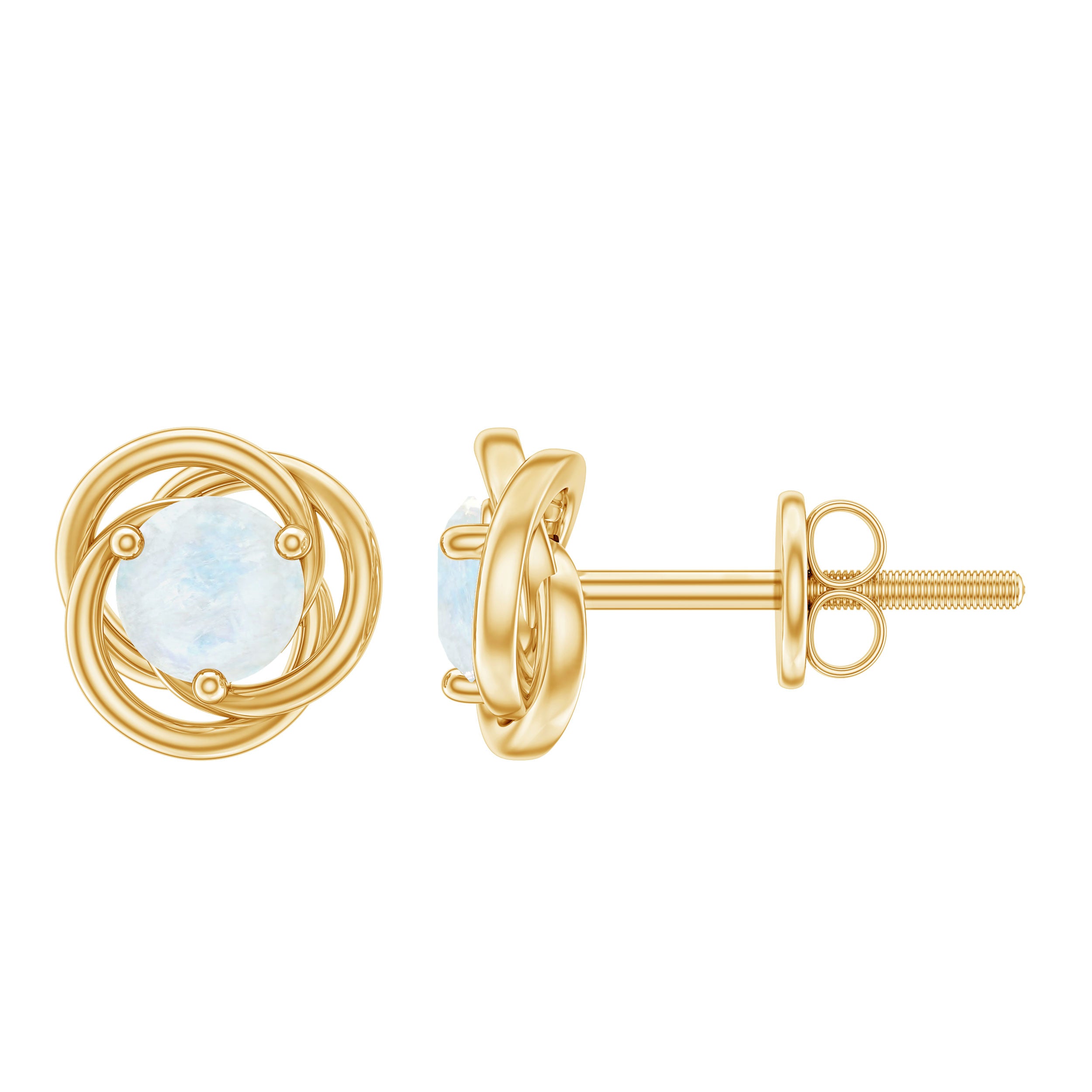 Solitaire Moonstone Swirl Stud Earrings with Certificate AAA - Rosec Jewels
