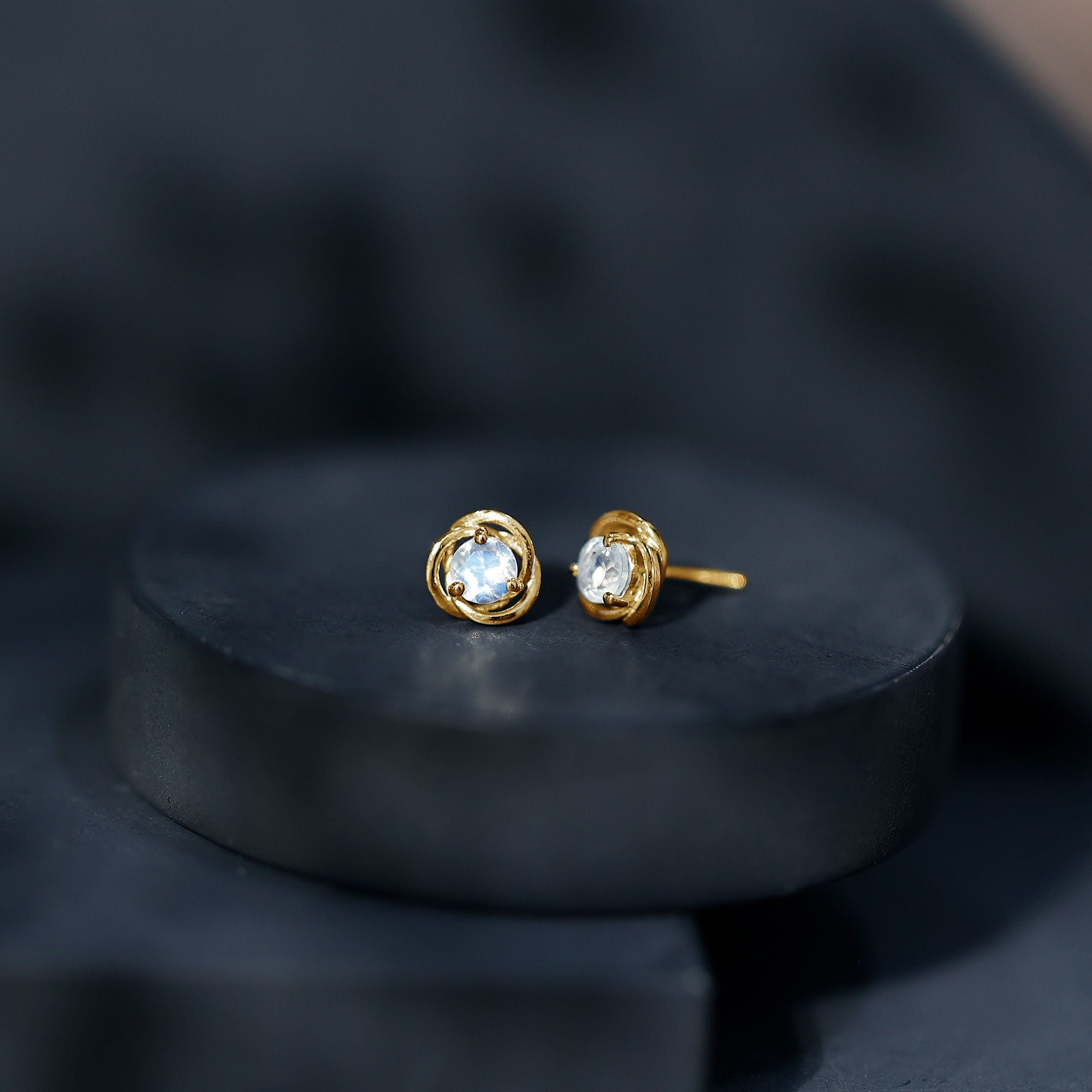Solitaire Moonstone Swirl Stud Earrings with Certificate AAA - Rosec Jewels