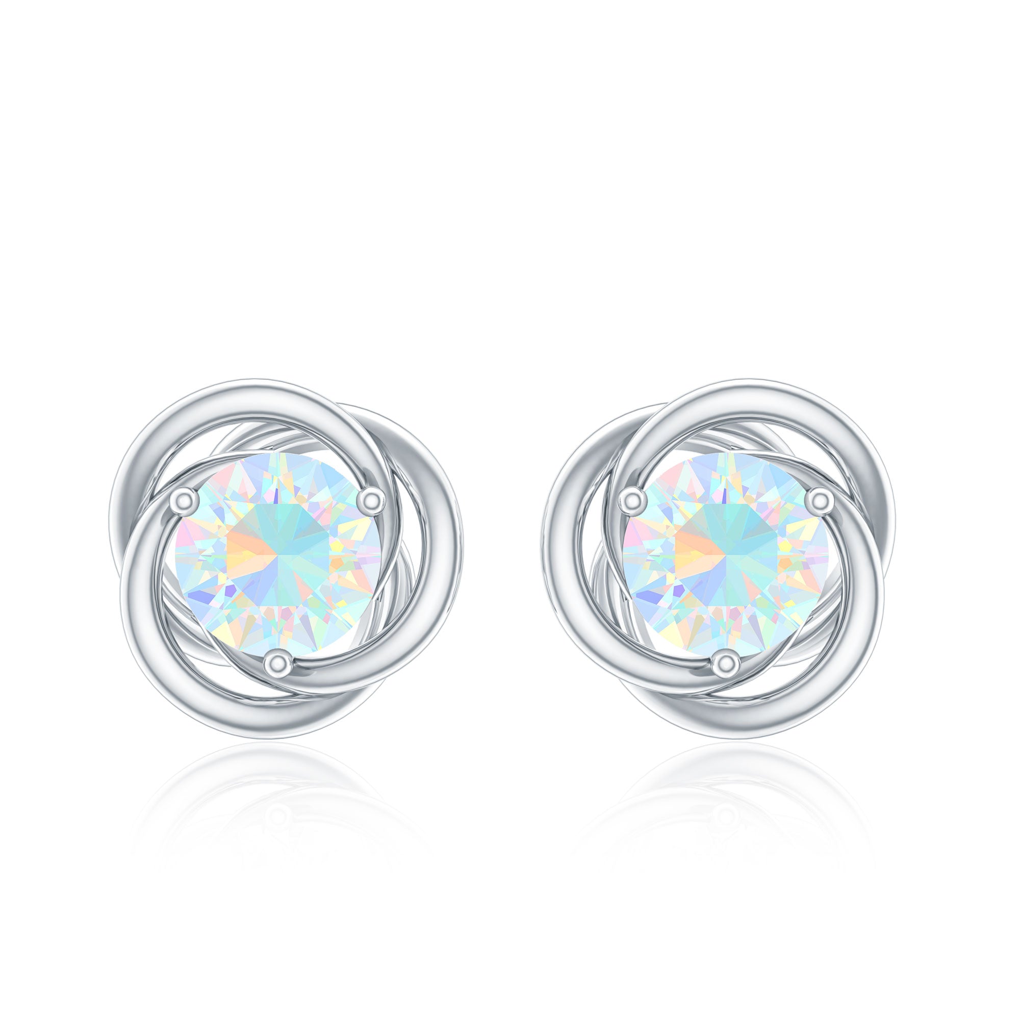 Round Cut Solitaire Ethiopian Opal Swirl Stud Earrings AAA - Rosec Jewels