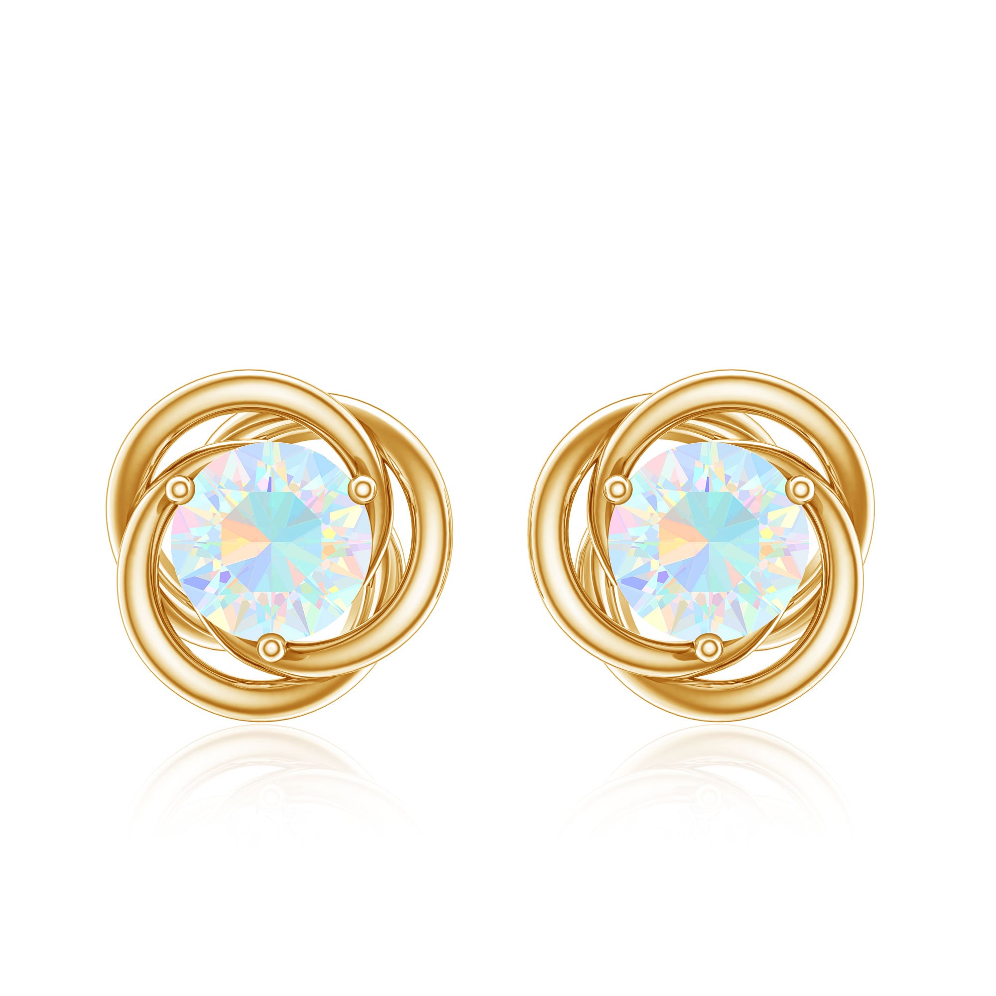 Round Cut Solitaire Ethiopian Opal Swirl Stud Earrings AAA - Rosec Jewels
