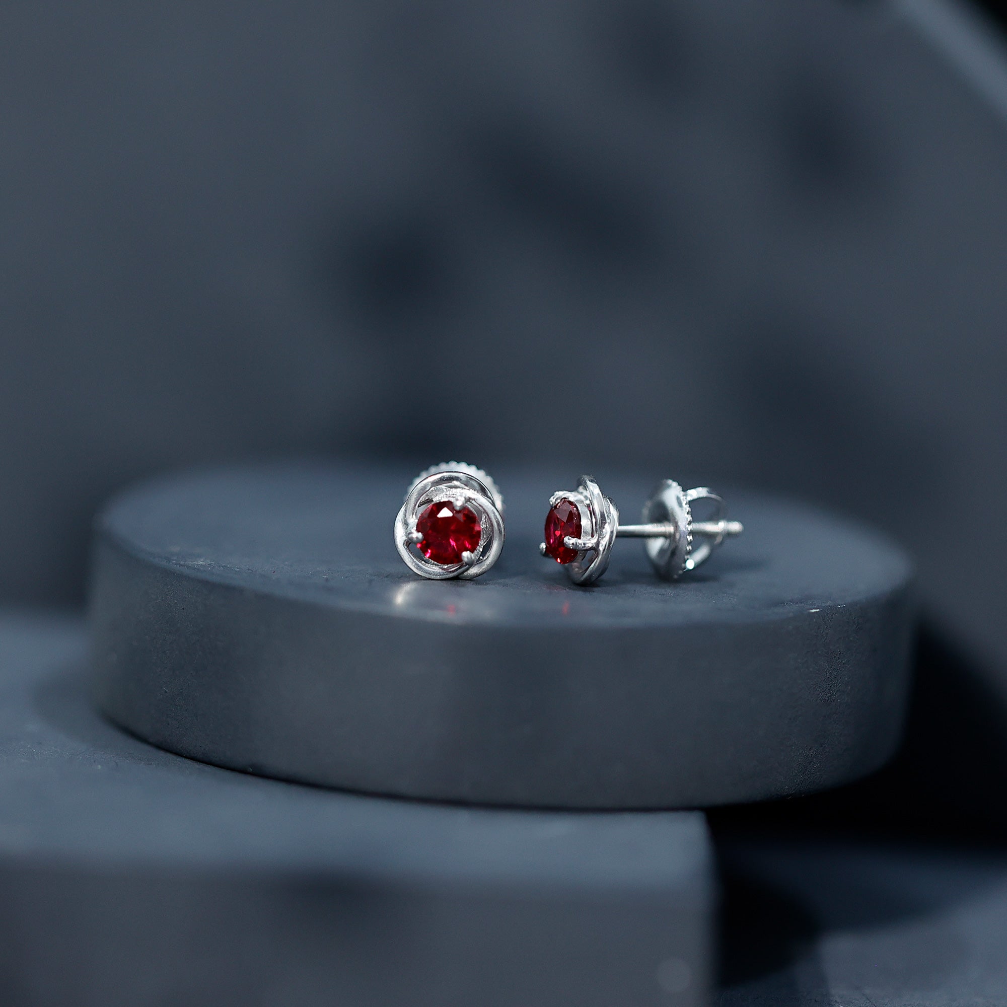 Lab Created Ruby Swirl Stud Earrings with Screw Back AAAA - Rosec Jewels