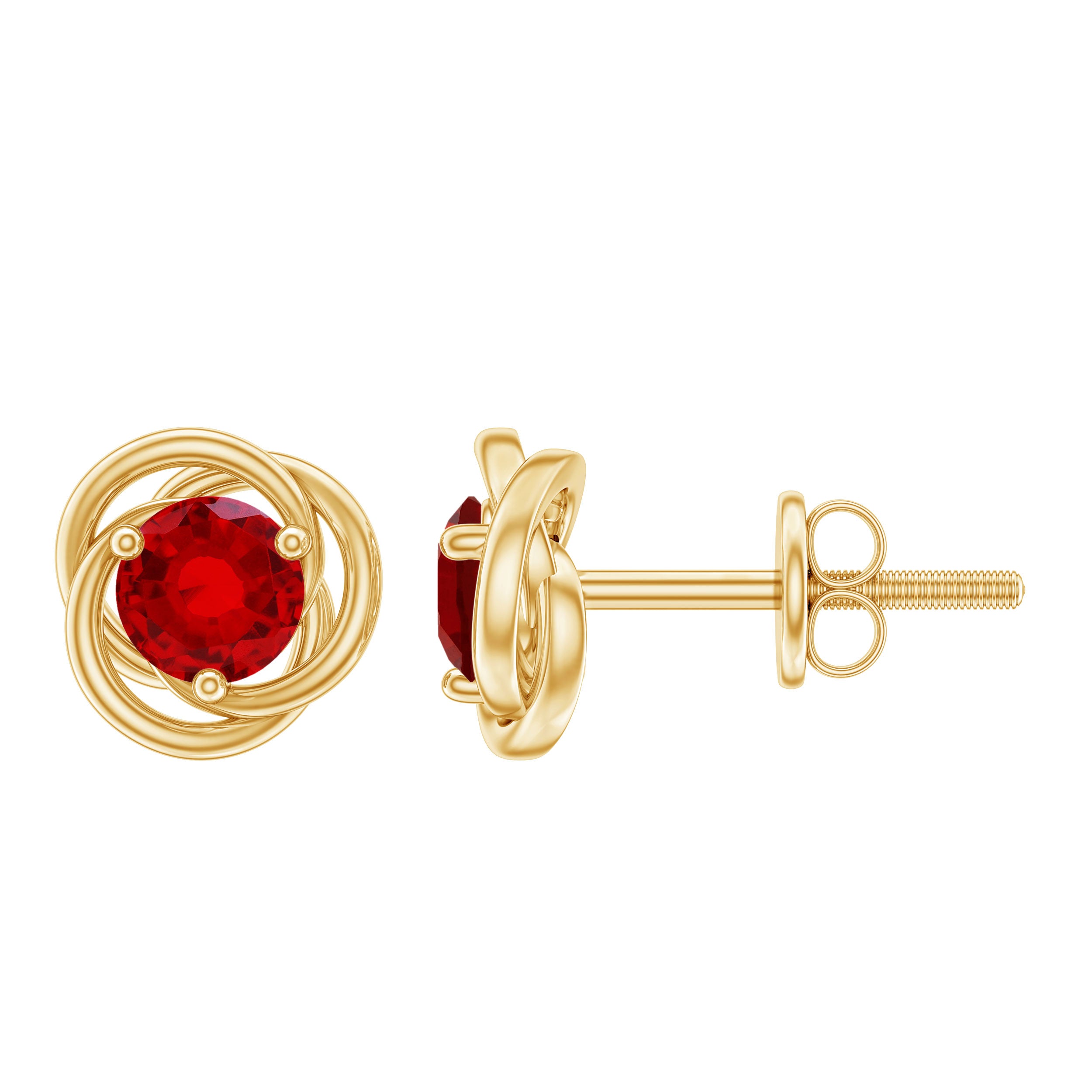 Lab Created Ruby Swirl Stud Earrings with Screw Back AAAA - Rosec Jewels