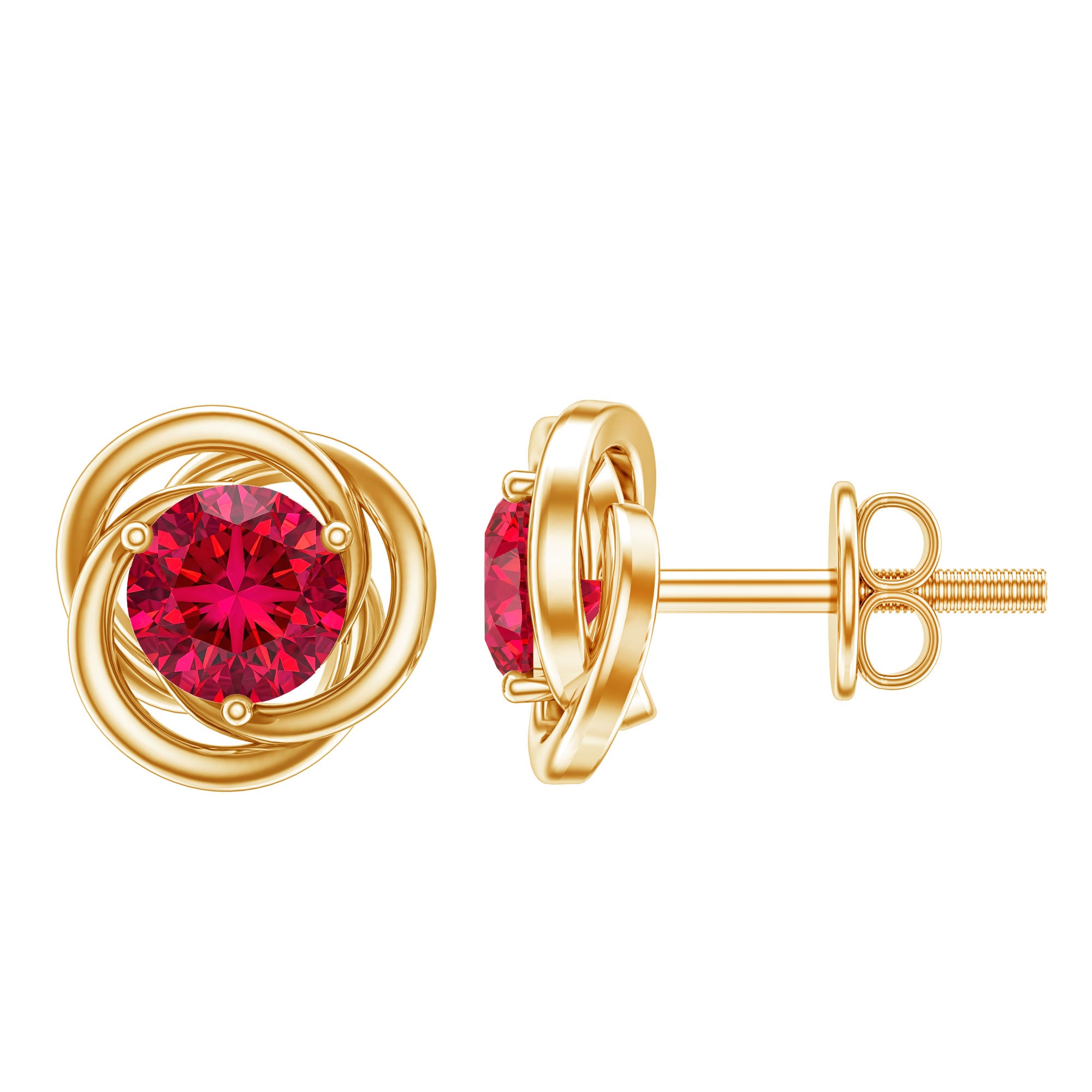 Lab Created Ruby Swirl Stud Earrings with Screw Back AAAA - Rosec Jewels