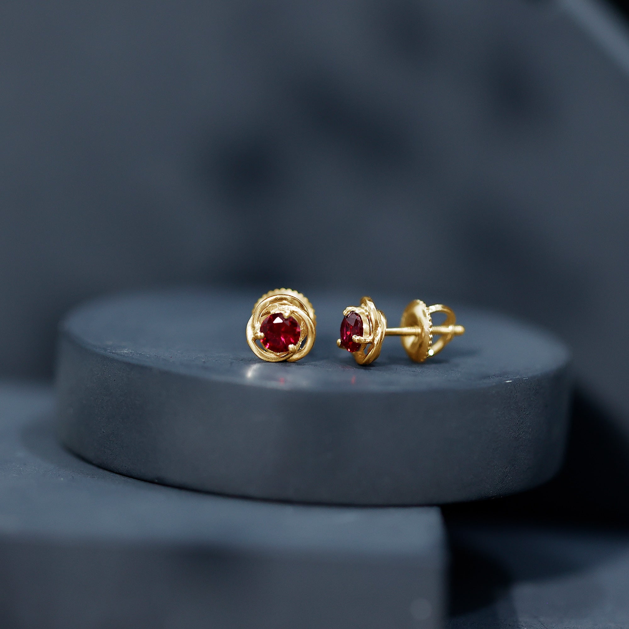 Lab Created Ruby Swirl Stud Earrings with Screw Back AAAA - Rosec Jewels