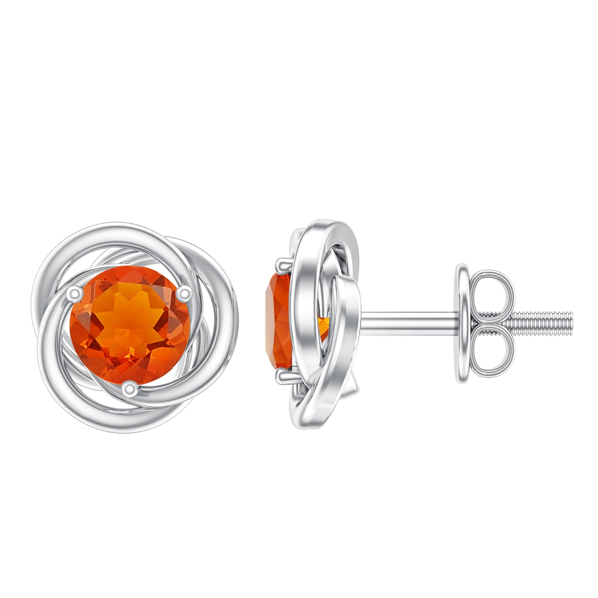 Solitaire 0.9 Carat Fire Opal Swirl Stud Earrings in 3 Prong Setting AAA - Rosec Jewels