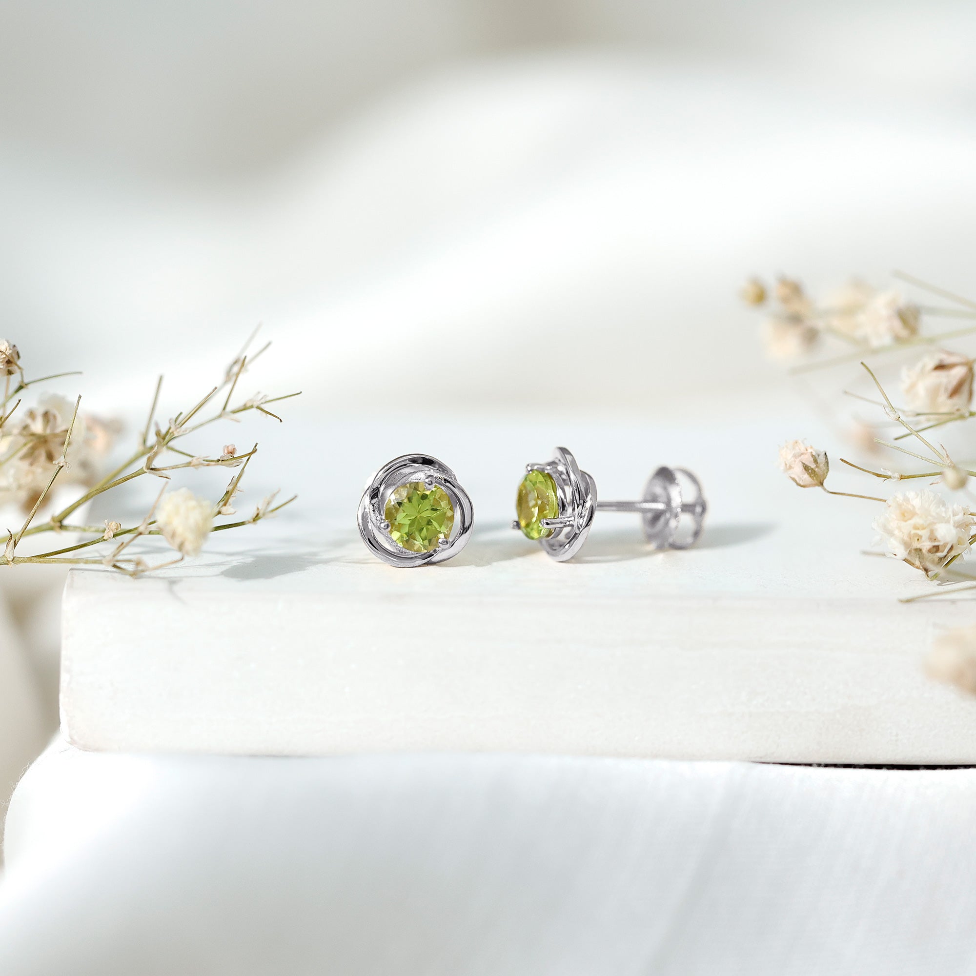 1 Carat Round Cut Peridot Swirl Stud Earrings AAA - Rosec Jewels