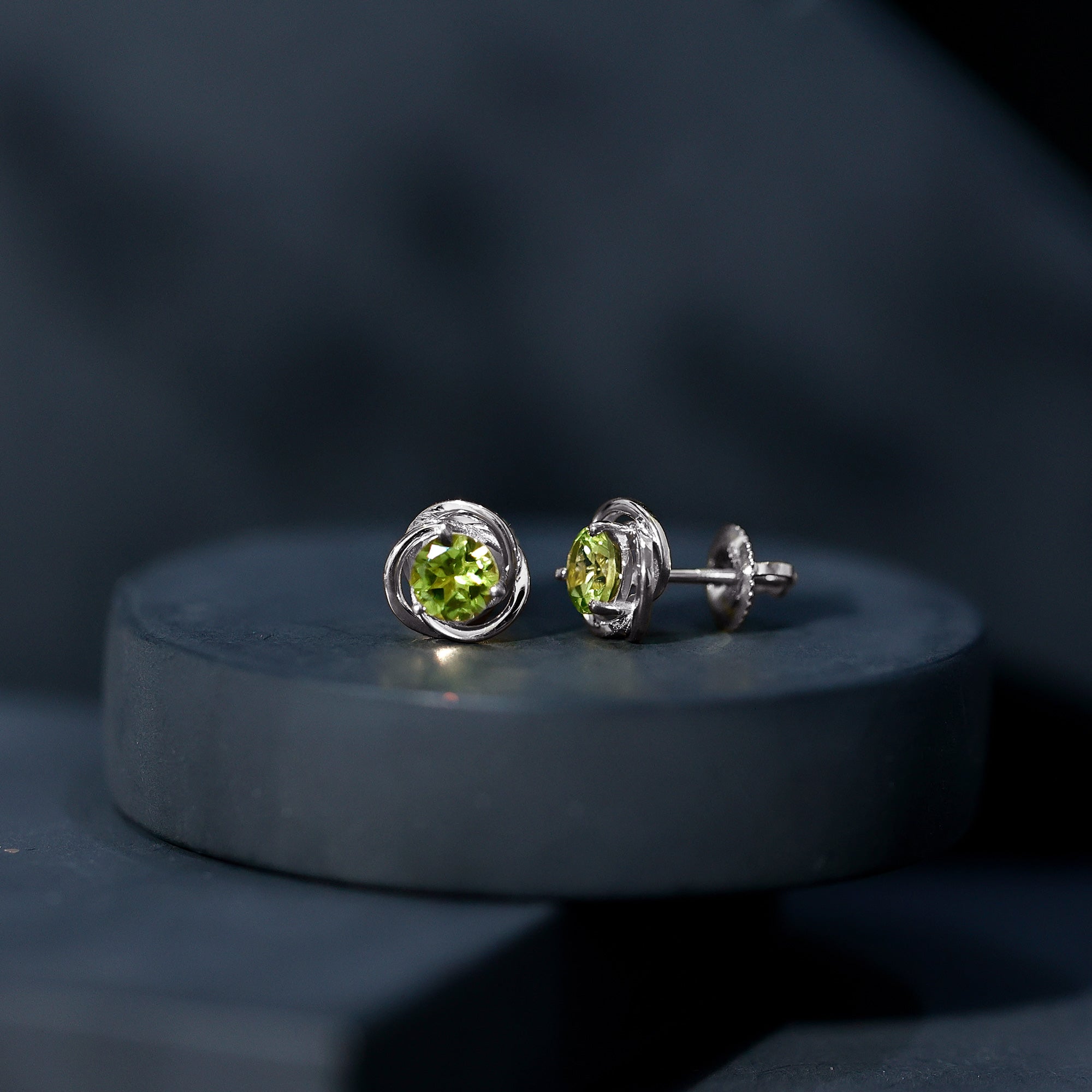 1 Carat Round Cut Peridot Swirl Stud Earrings AAA - Rosec Jewels
